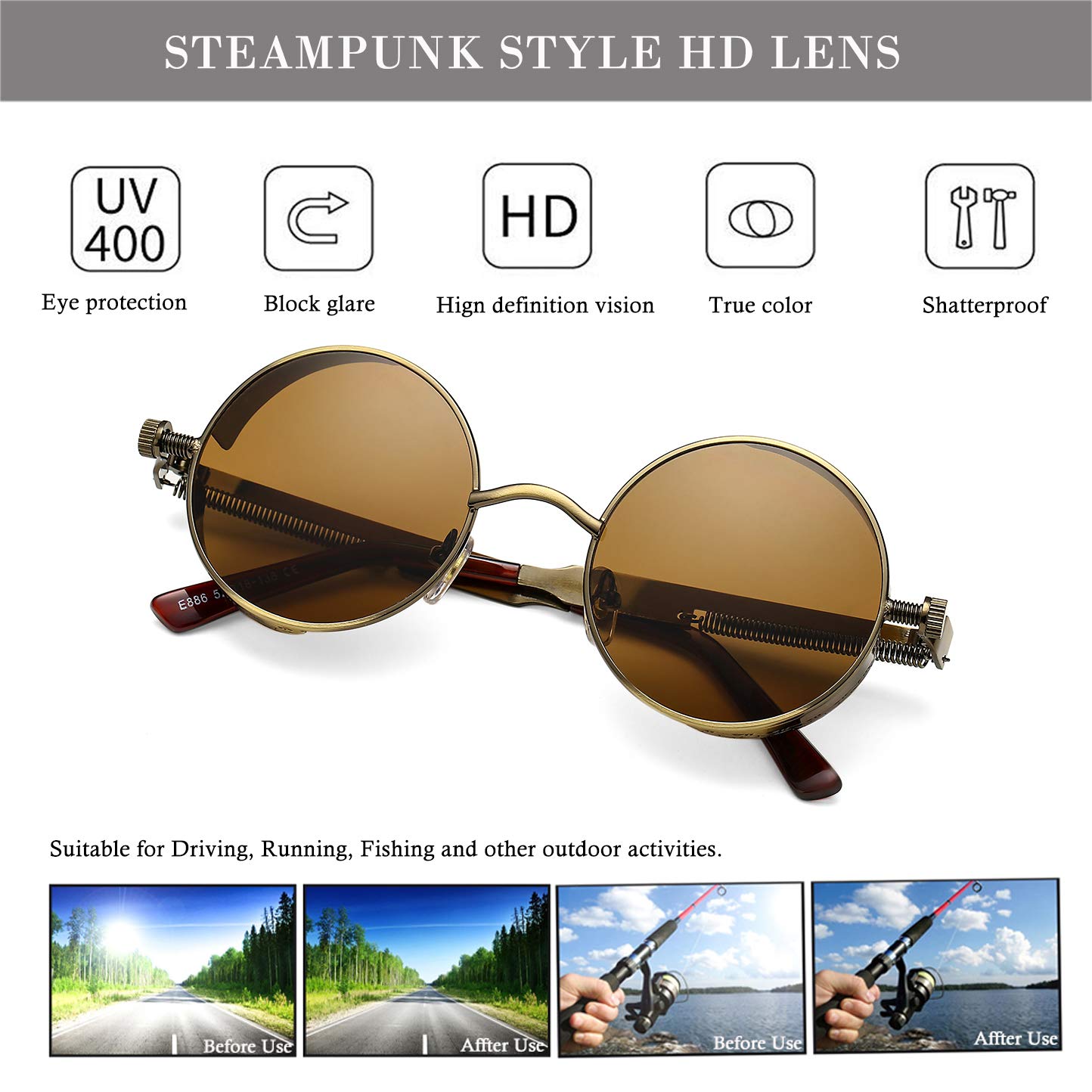 Vintage Steampunk Sunglasses for Women & Men - Retro Round Metal Frame Gothic Glasses - Perfect for Cosplay, Halloween Costumes & Vintage Fashion Outfits