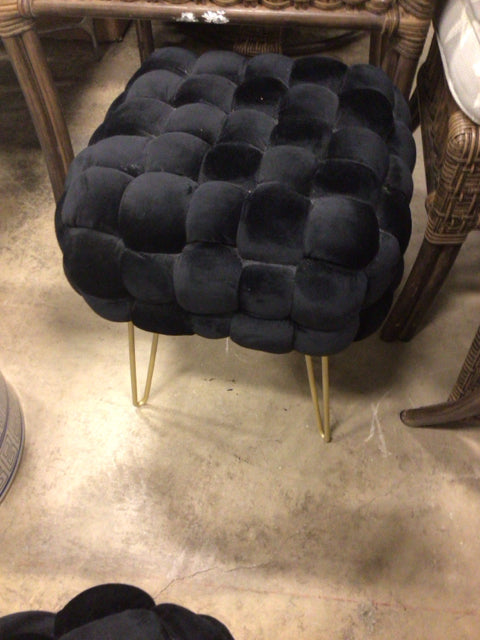Luxury Black Velvet Footstool with Gold Metal Legs - Modern Ottoman Stool for Living Room, Bedroom & Home Decor