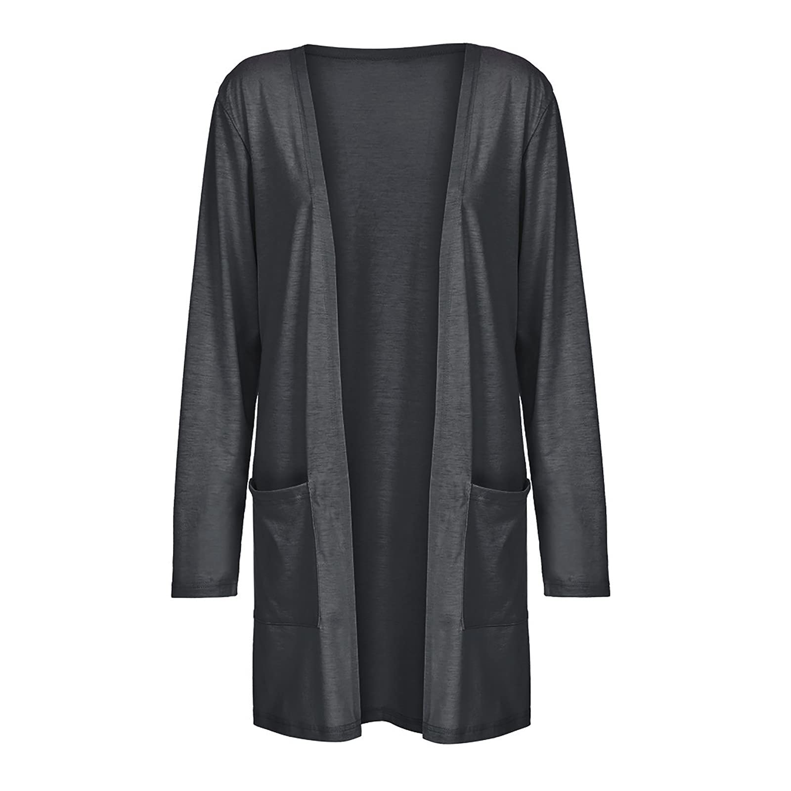 2023 Prime Big Deals Women's Cardigan - Solid Color Lightweight Long Sleeve Open Front Fall Blouse with Pockets (Dark Gray) | Perfect for Office Wear, Casual Outfits & Autumn Layering