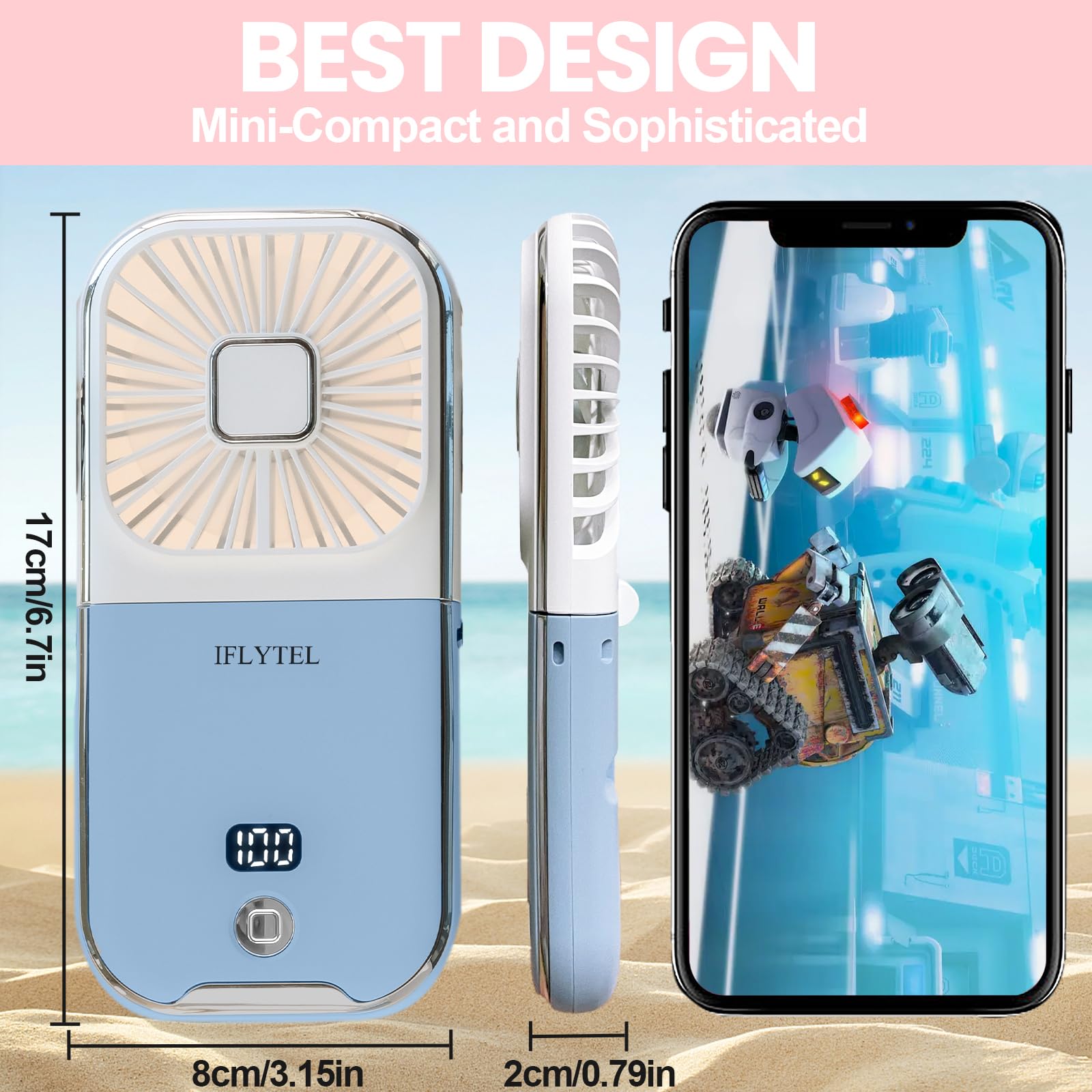 Portable Mini Fan - Blue Foldable Handheld Fan with Power Bank, USB Rechargeable, Phone Holder & 4 Speed Settings - Perfect for Women, Kids, Travel, Outdoor, Office & Home Use | Stay Cool Anywhere