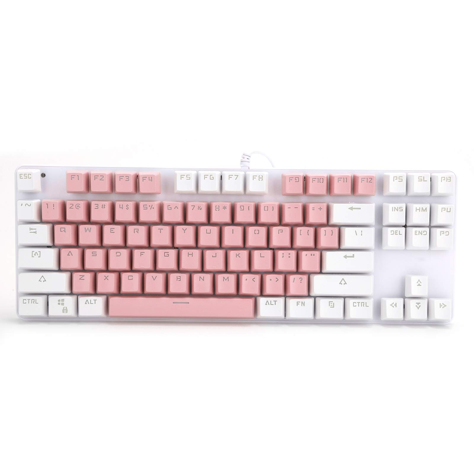 Lazmin112 87-Key Mechanical Gaming Keyboard - RGB Backlit, Original ABS Keycaps, Ergonomic Design for PC & Laptop Gamers (Pink/White) | Perfect for Esports, Office Work & Typing Enthusiasts