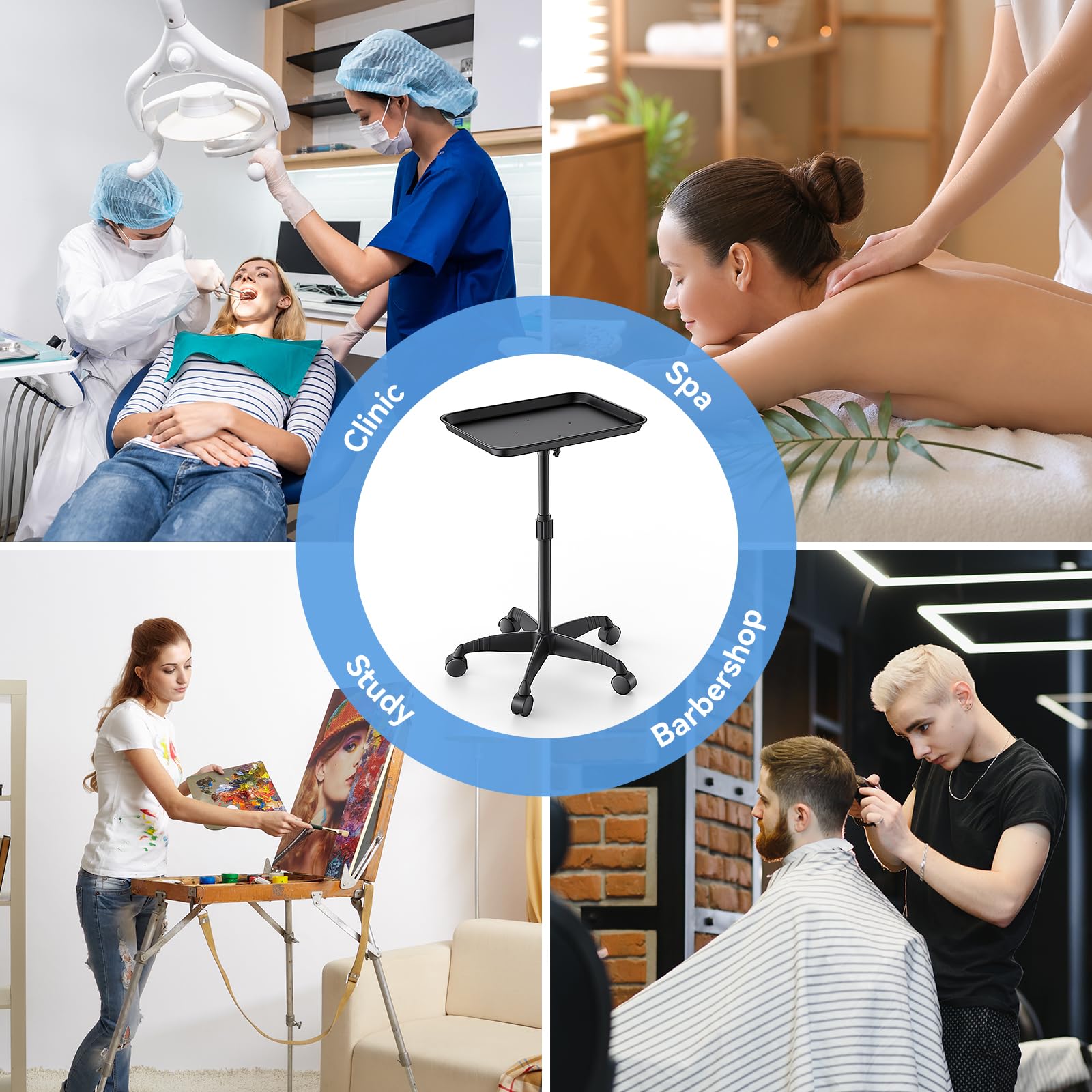 Premium Aluminum Salon Tray Cart with Wheels - Adjustable Height Tattoo & Spa Trolley for Clinics, Salons & Tattoo Studios - 43 Inch Mobile Storage Organizer for Tools, Supplies & Equipment