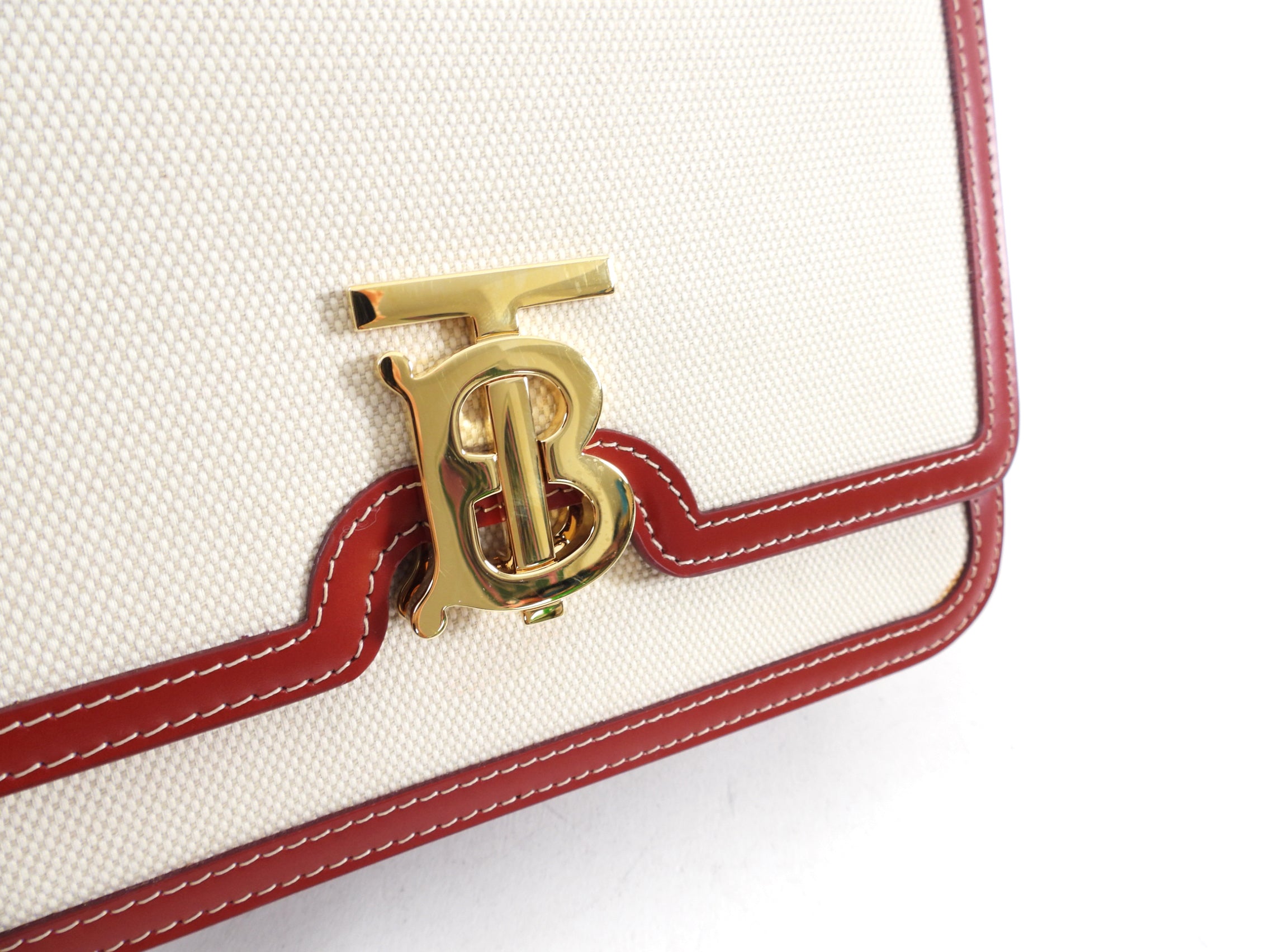 Burberry Small TB Canvas Toile and Red Leather Crossbody Bag for Women | Luxury Designer Handbag for Everyday Use, Date Night & Travel Accessories
