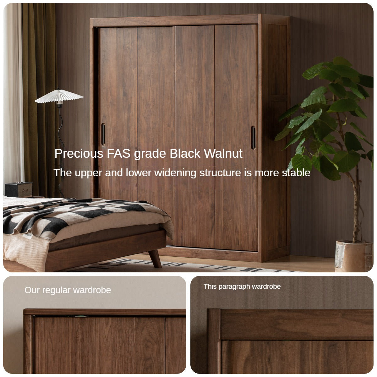 Premium Black Walnut Solid Wood Sliding Door Closet - Elegant & Durable Wardrobe Solution for Bedroom, Walk-in Closet, and Modern Home Decor