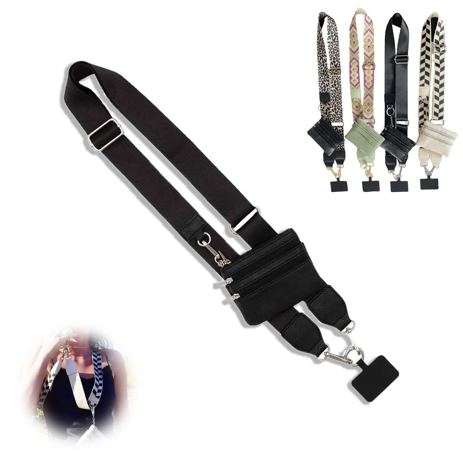 Clip and Go Adjustable Crossbody Phone Strap with Zippered Wallet Pouch - Hands-Free Phone Holder for Travel, Shopping & Outdoor Activities