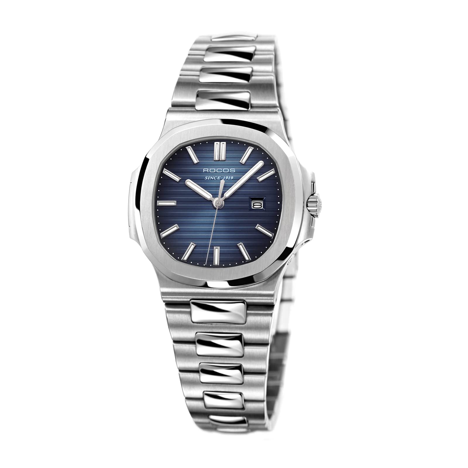 Luxury Women's Square Analog Watch - Japanese Quartz Movement, Blue Dial with Date, Stainless Steel Band & Crystal Accents | Elegant Classic Design for Everyday Wear, Office, Parties & Special Occasions