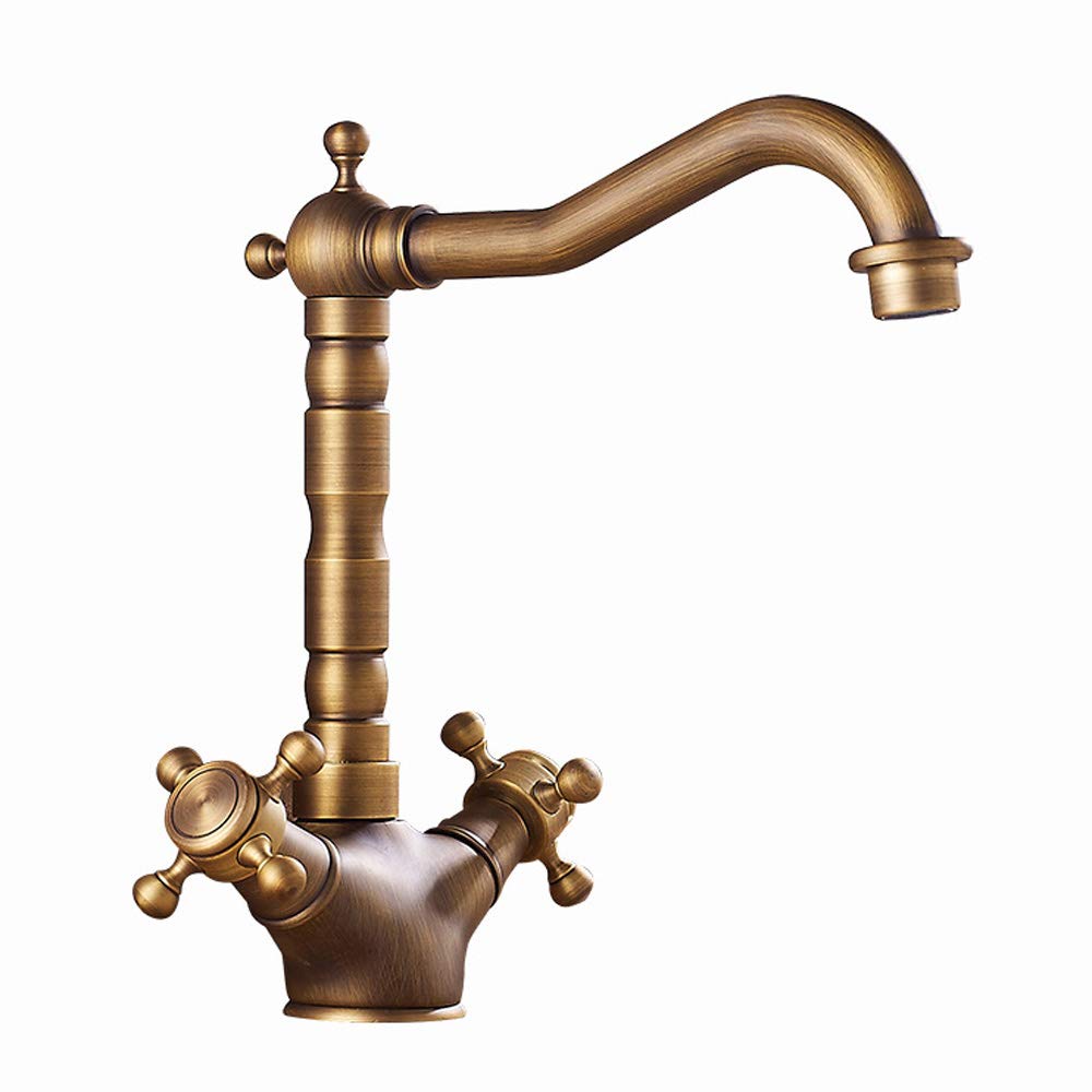 Vintage Brass Kitchen Faucet with 180 Degree Swivel - Homelava Antique Inspired 2 Handle Mixer Tap for Bathroom & Sink | Perfect for Farmhouse, Victorian, and Retro Style Decor