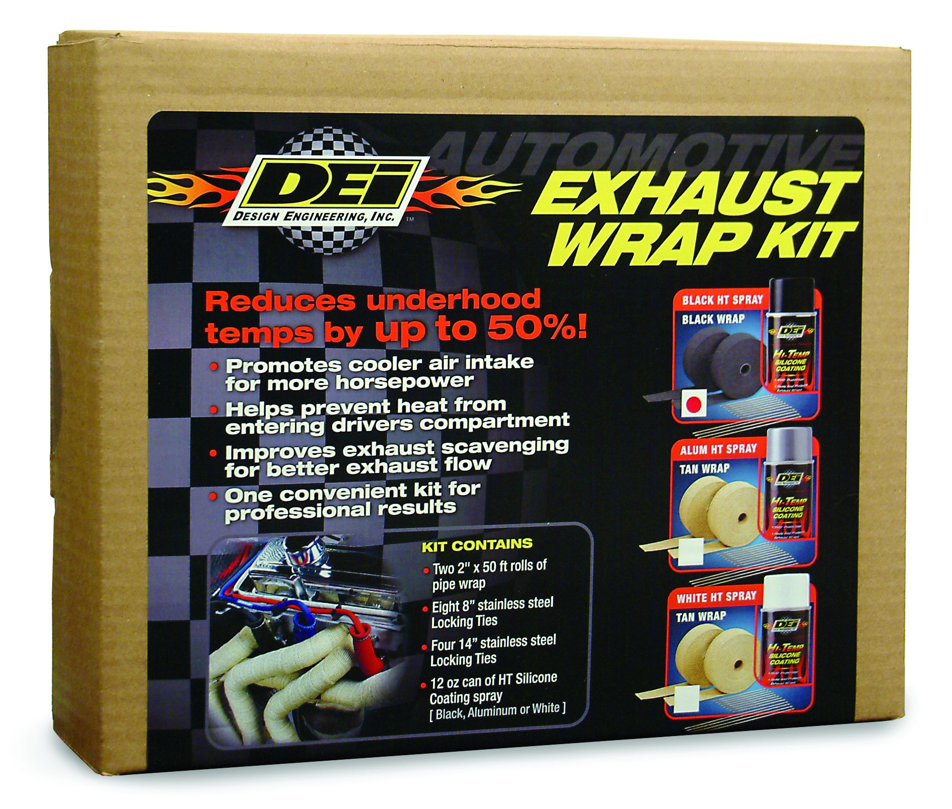 High-Temperature Exhaust Header Wrap Kit with Black Heat Resistant Wrap & Hi-Temp Silicone Coating Spray - Perfect for Automotive, Motorcycle, and Marine Engine Protection