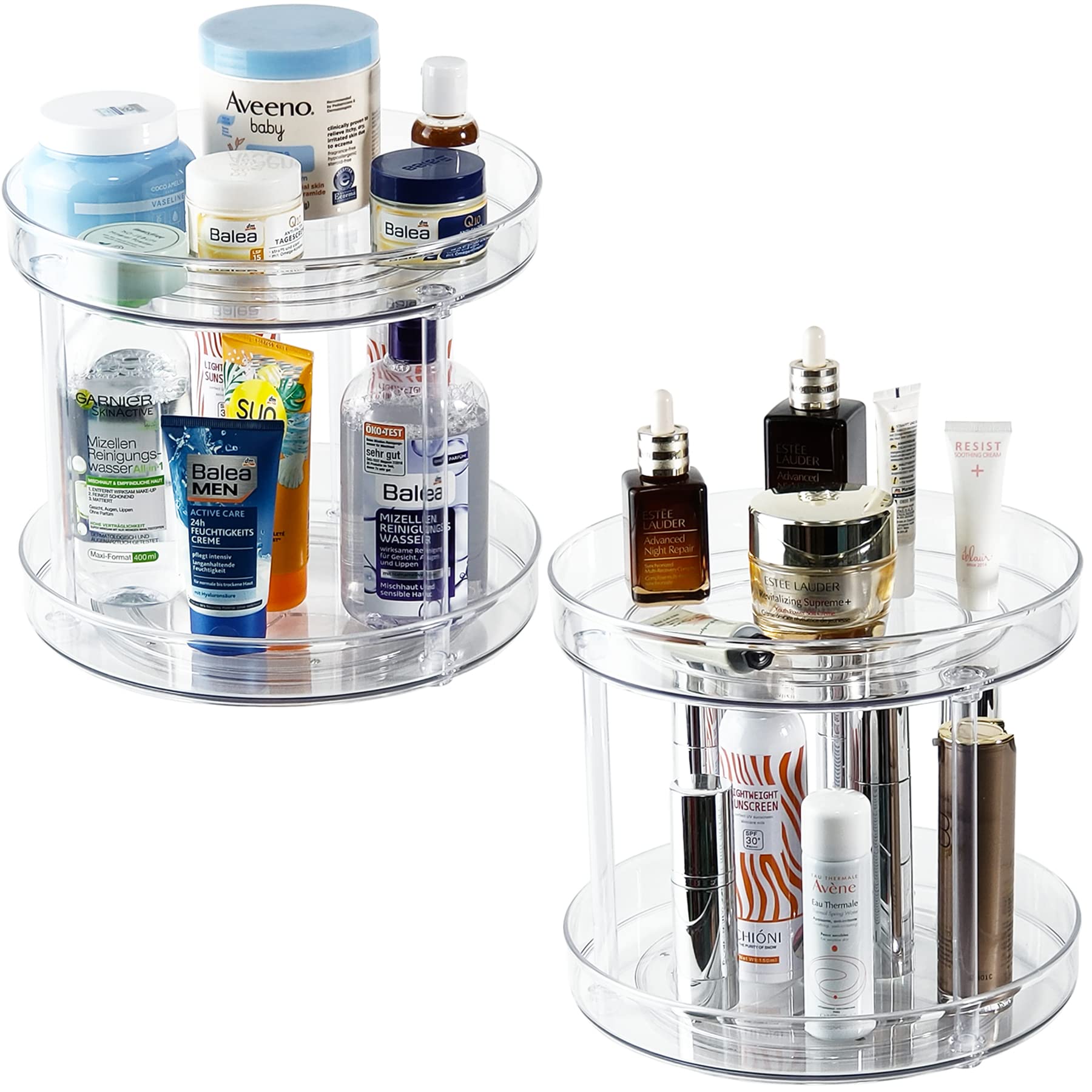 2-Tier Lazy Susan Turntable Organizer - 9.2 Inch Clear Spinning Spice Rack for Kitchen, Pantry & Bathroom Storage | Rotating Cabinet Organizer for Condiments, Jewelry, Makeup & Cosmetics | Space-Saving Vanity & Countertop Solution