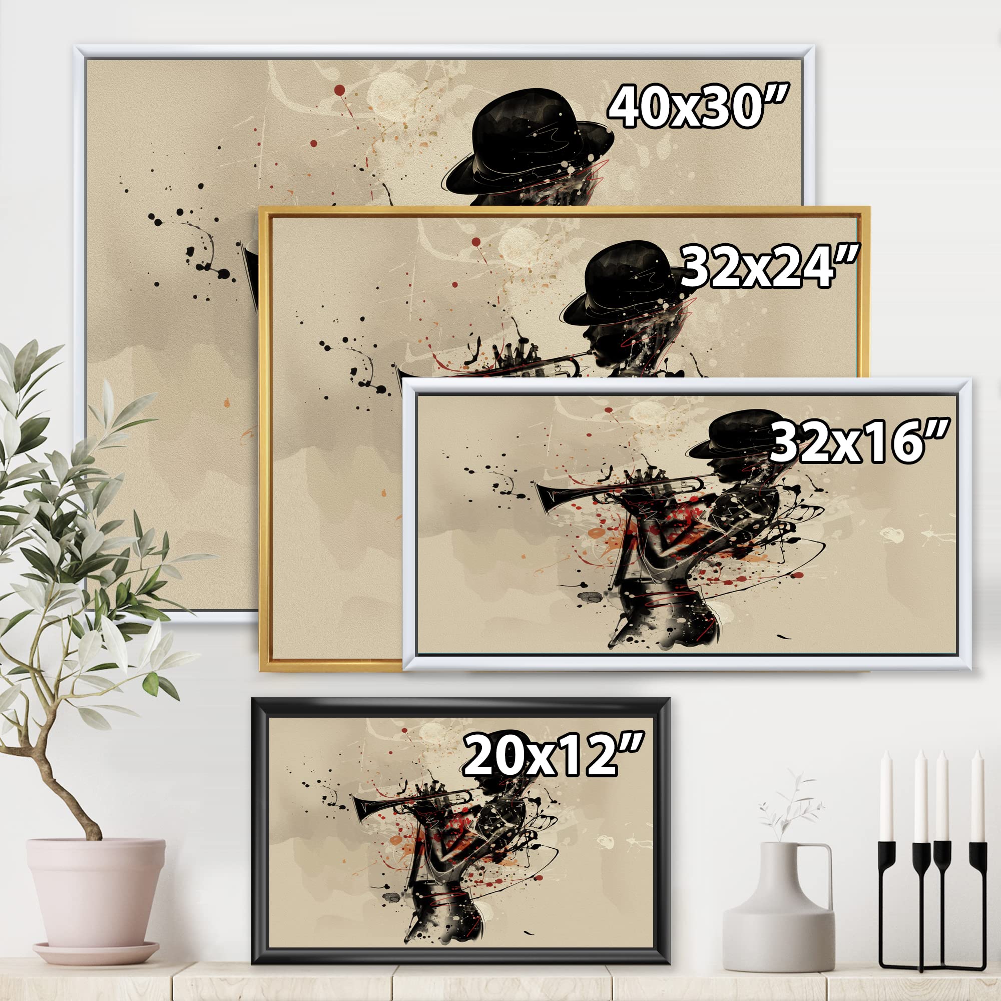 DesignQ Jazz Trumpet Player Wall Art - Modern Framed Canvas Print for Living Room, Bedroom & Office Decor