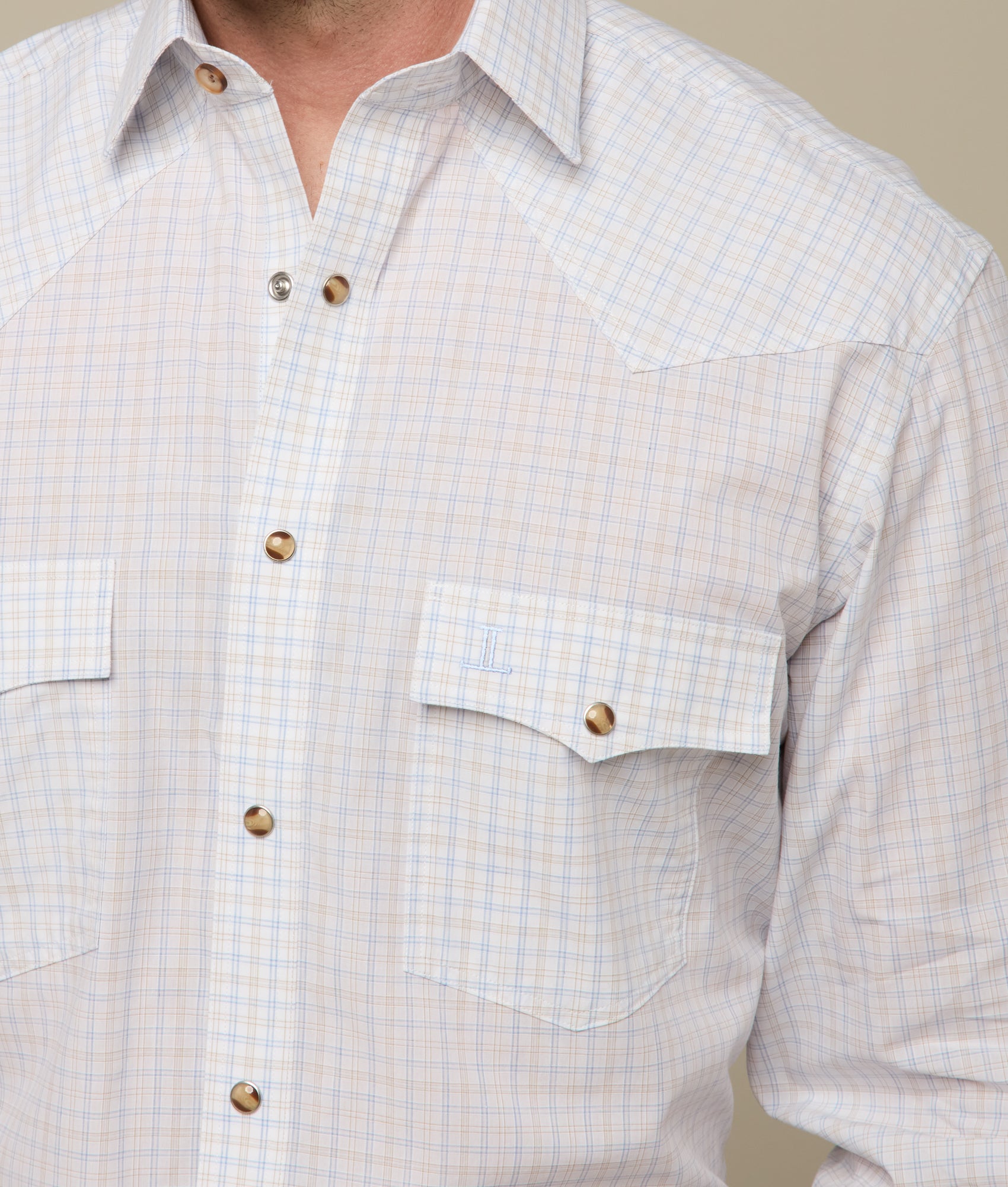 El Paso Plaid Shirt - Blue and Tan Mini Check Pattern Casual Button-Up for Men | Perfect for Office, Outdoors & Everyday Wear