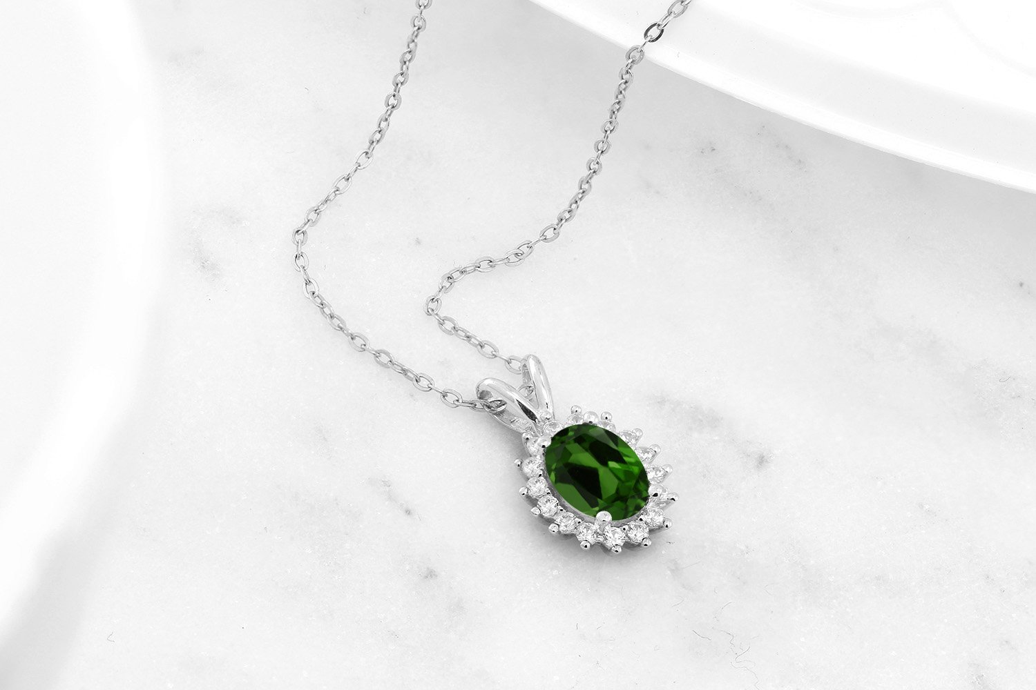 Gem Stone King 925 Sterling Silver Oval Gemstone Birthstone Pendant Necklace for Women | 8X6MM Oval Halo Pendant with 18 Inch Chain | Perfect Gift for Birthday, Anniversary & Mother's Day
