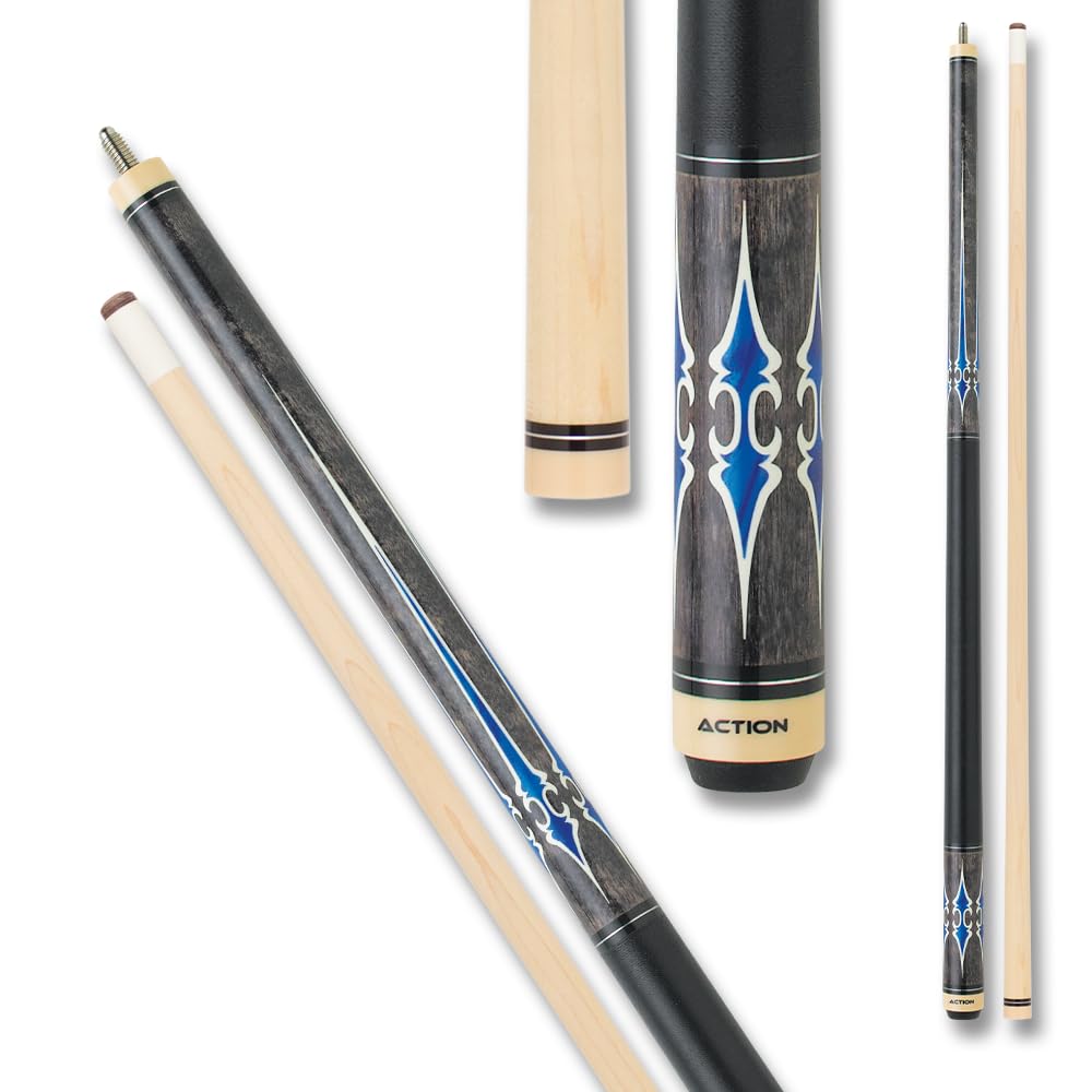Premium Action Exotic Billiards Pool Cue Stick - Professional Grey with Blue Design for Enhanced Grip & Control | Perfect for Tournaments, Home Game Rooms & Bars