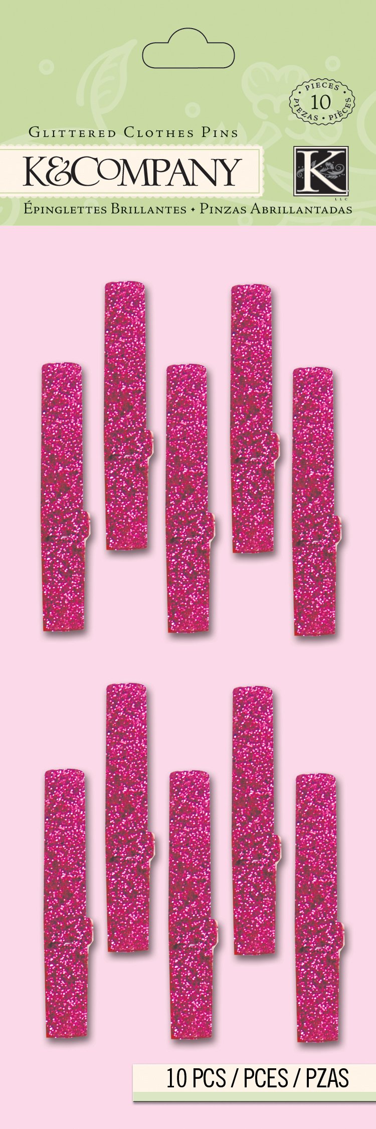 K&Company Glittered Pink Clothes Pins for Scrapbooking, Kelly Panacci Valentine - Perfect for DIY Crafts, Photo Albums, Wedding Decorations & Party Favors