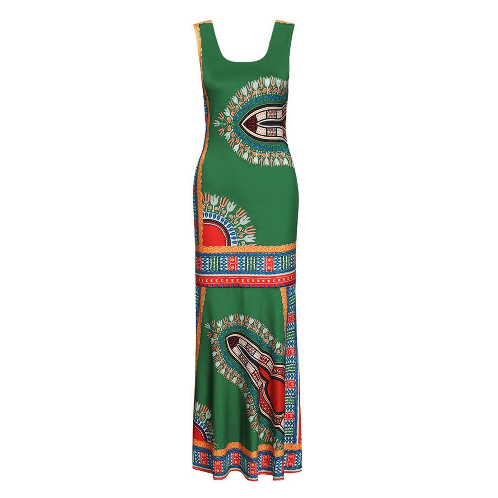 Elegant African Dashiki Maxi Dress for Women - Sleeveless Summer Cocktail & Evening Gown - Perfect for Parties, Weddings, and Special Occasions