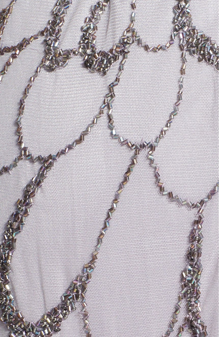 Adrianna Papell Beaded Backless Mesh Art Deco Evening Gown in Heather Grey - Perfect for Prom, Gala, and Formal Events