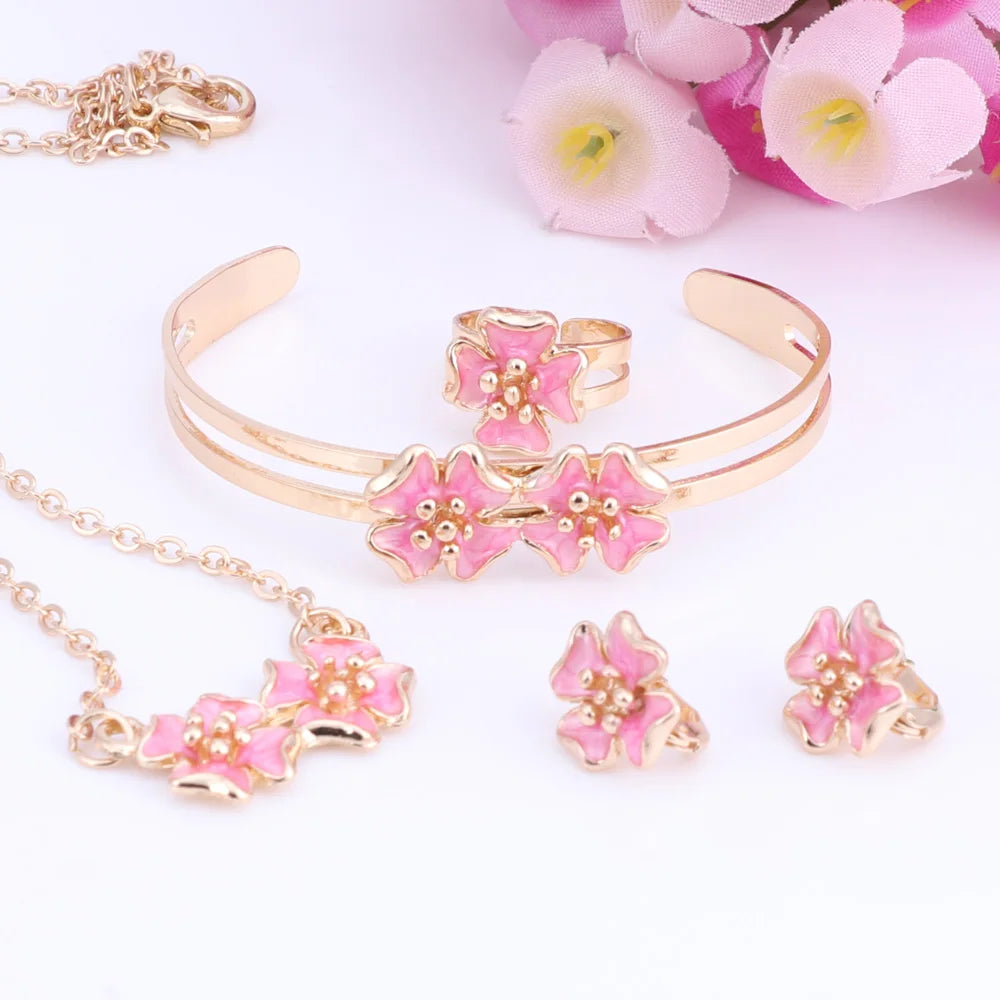 Cute Gold Flower Jewelry Set for Girls - Elegant Necklace, Bracelet & Earrings Set - Perfect for Birthday Gifts, Parties & Everyday Wear