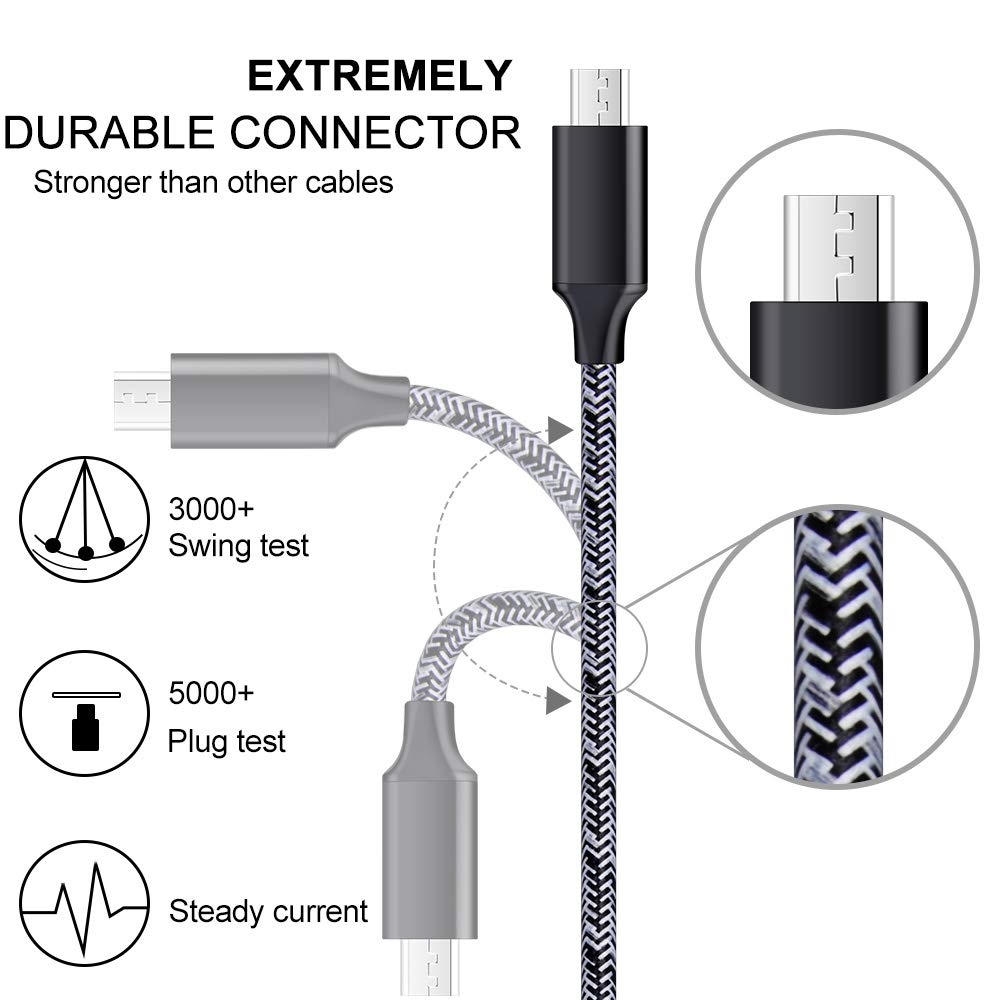 Fast Charging Micro USB Cable 6ft with Wall Charger Block - Compatible with Samsung Galaxy S6/S7/J3/J7/Note 5, LG Stylo 2/3 Plus, Tablets & Kindle Fire - Perfect for Home, Office & Travel Charging