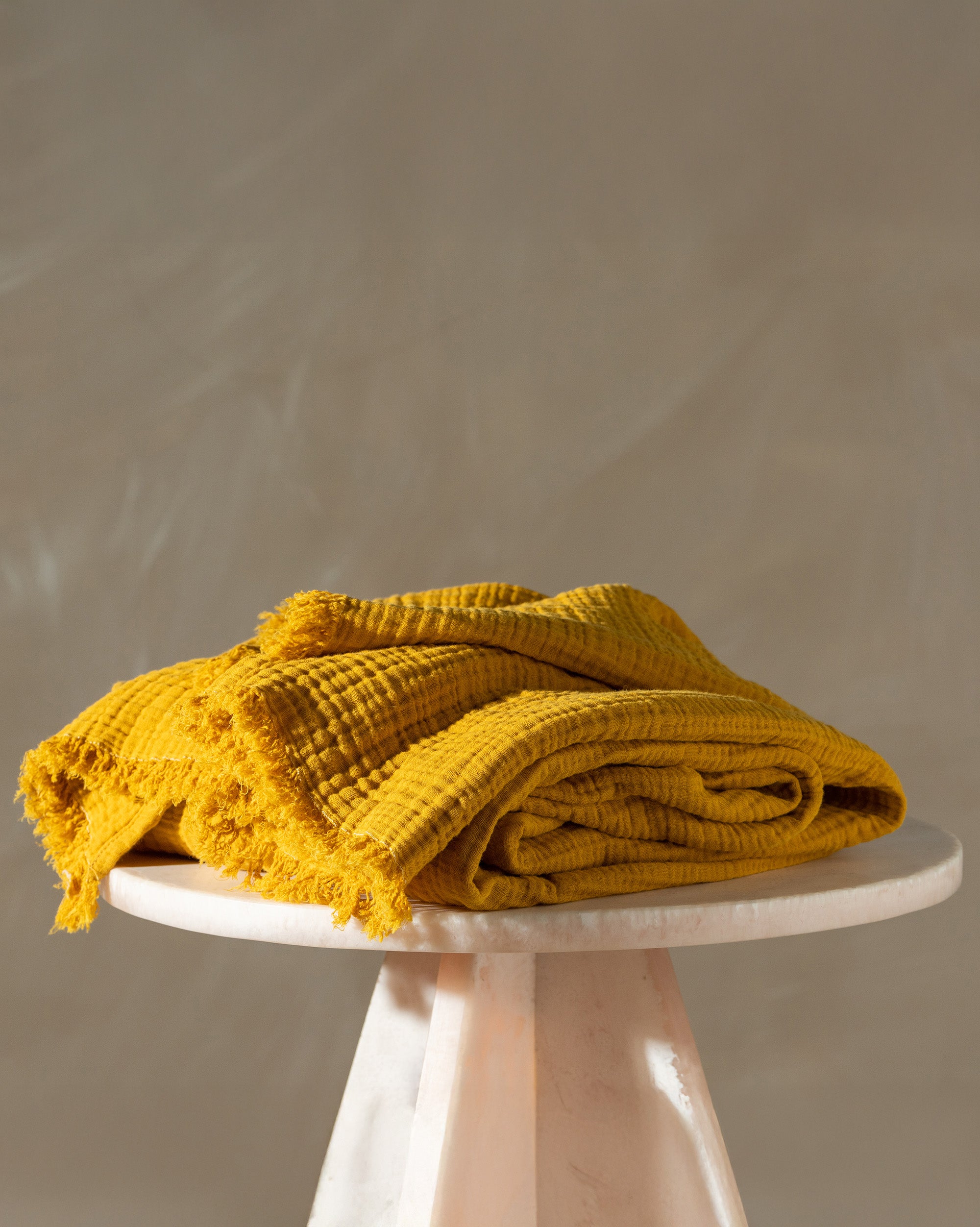 Premium Enes Cotton Throw Blanket - Soft, Breathable & Cozy - Turmeric Color - Perfect for Sofa, Bed & Home Decor