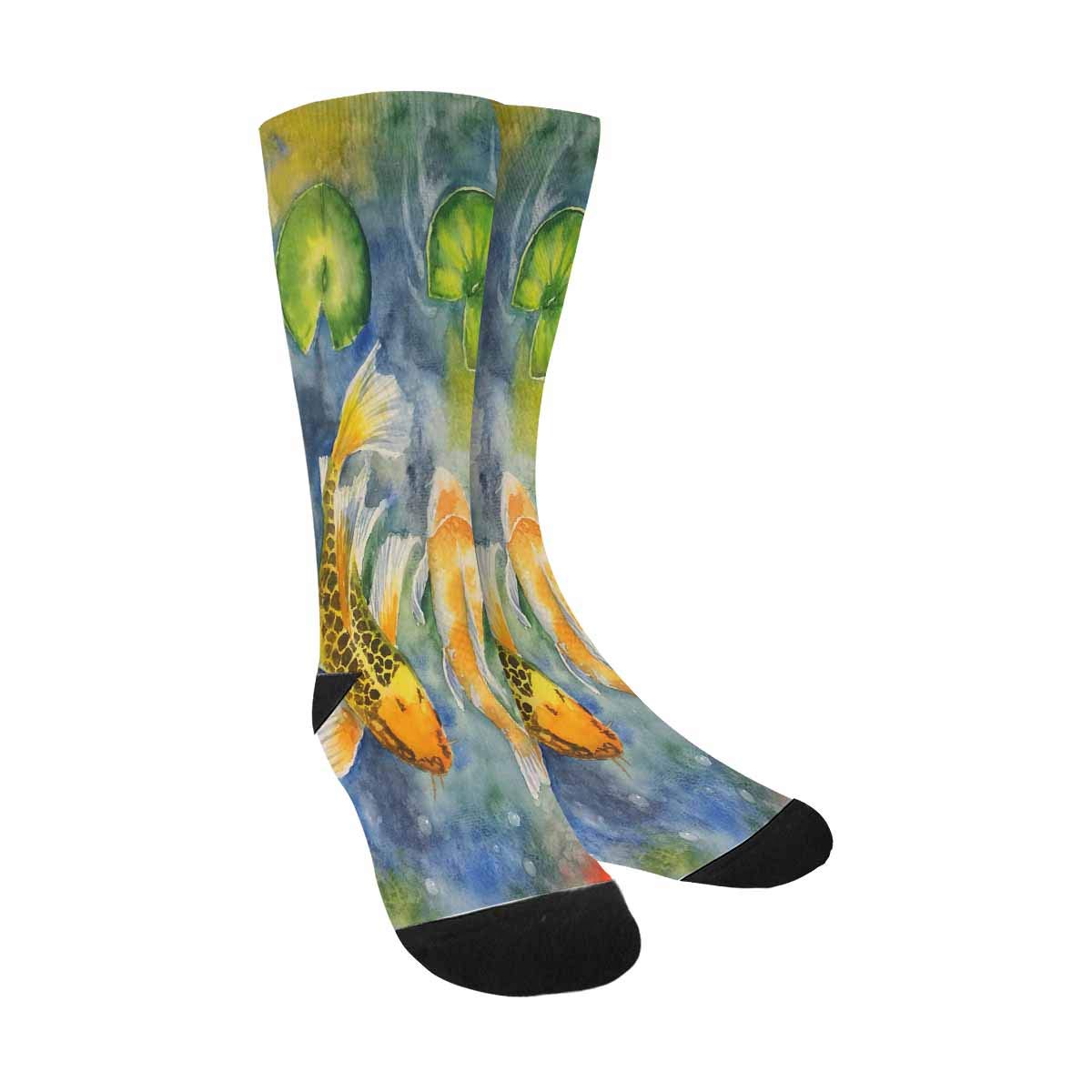 InterestPrint Koi Fish World Map & Bicycle Pattern Crew Socks - Breathable Athletic Socks for Men & Women - Perfect for Running, Cycling & Casual Wear
