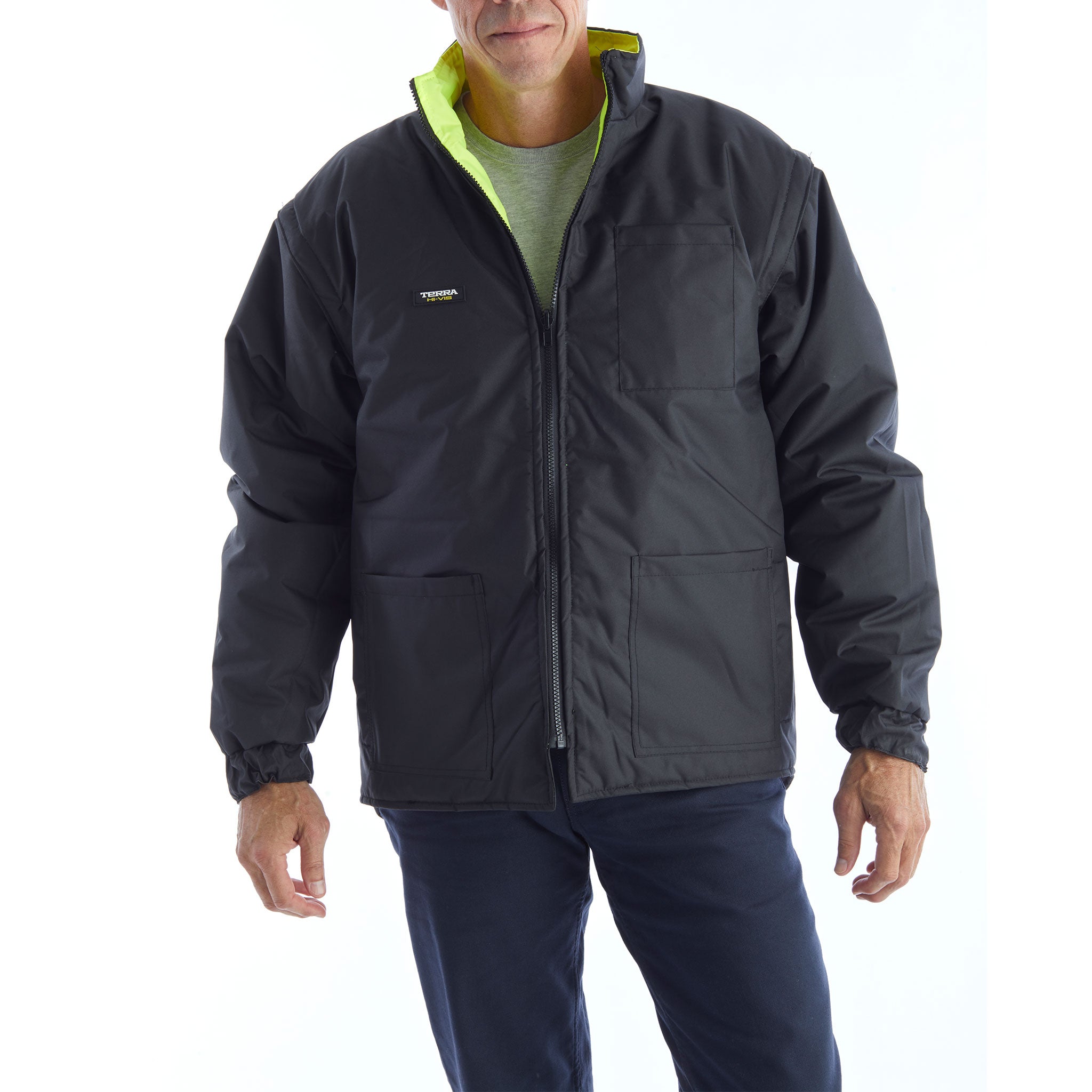 TERRA High Visibility Men's 7-in-1 Winter Jacket - Waterproof, Windproof & Insulated - Safety Reflective Workwear (Yellow) - Ideal for Construction, Roadwork & Outdoor Winter Activities