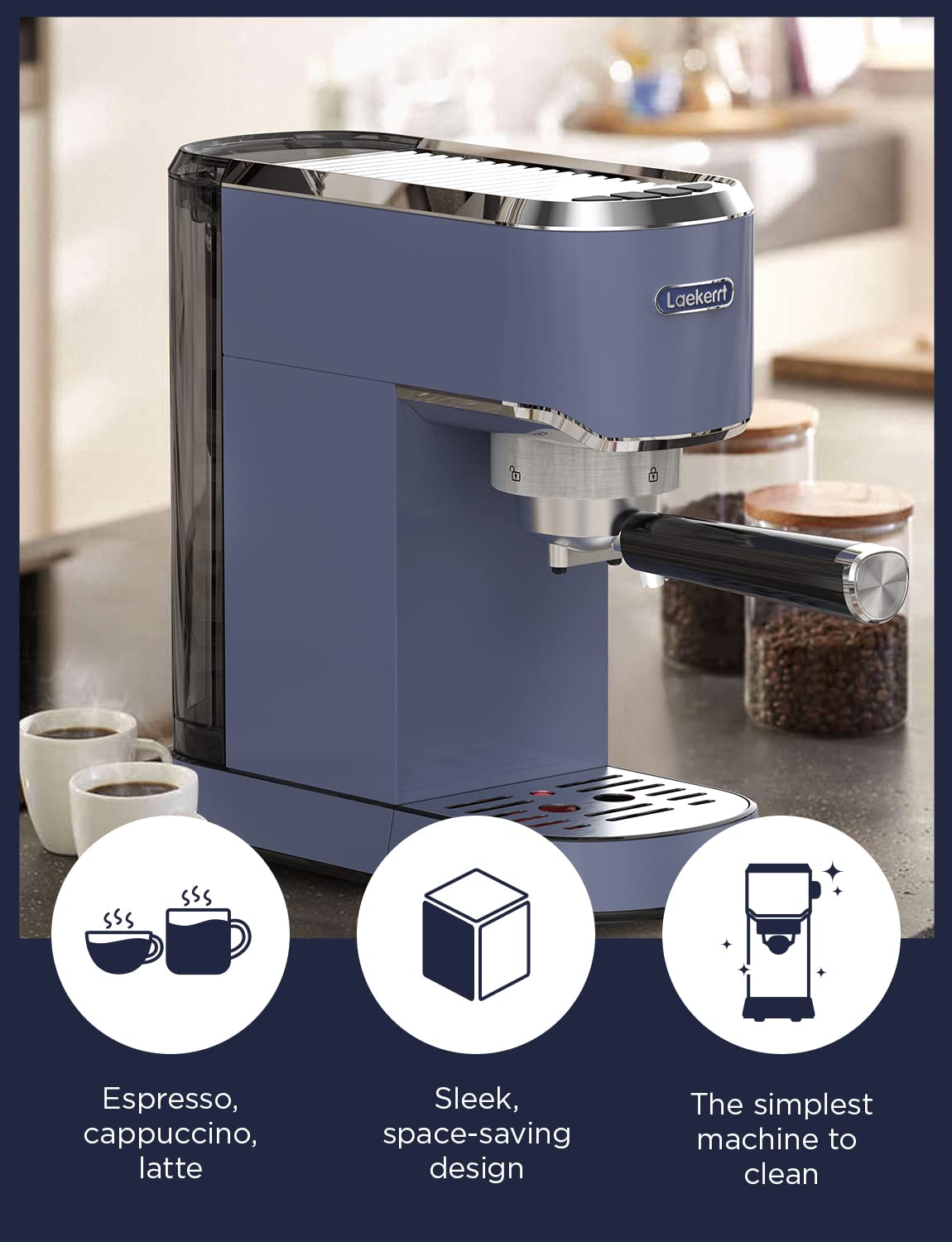 Premium 20 Bar Espresso Machine for Home - Compact Coffee Maker with Milk Frother for Latte & Cappuccino (Blue, CMEP02) | Perfect for Small Kitchens, Offices & Coffee Enthusiasts