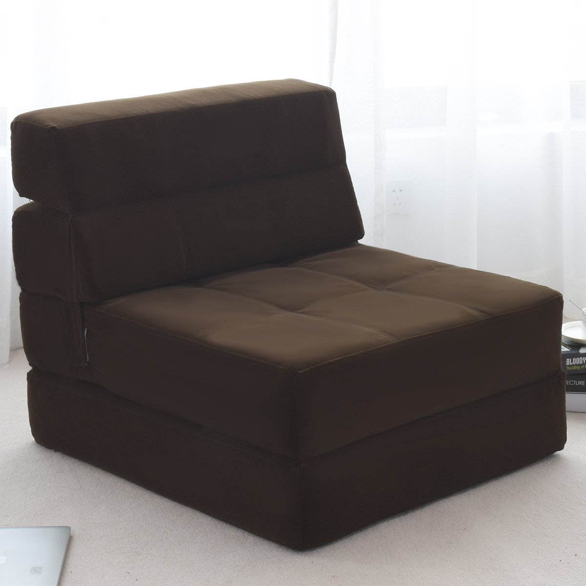 Casart Tri-Fold Sofa Bed - Portable Folding Foam Sleeper with Washable Cover, Guest Chaise Lounge with Padded Cushion - Perfect for Small Spaces, Guest Rooms & Studio Apartments (Coffee Brown)