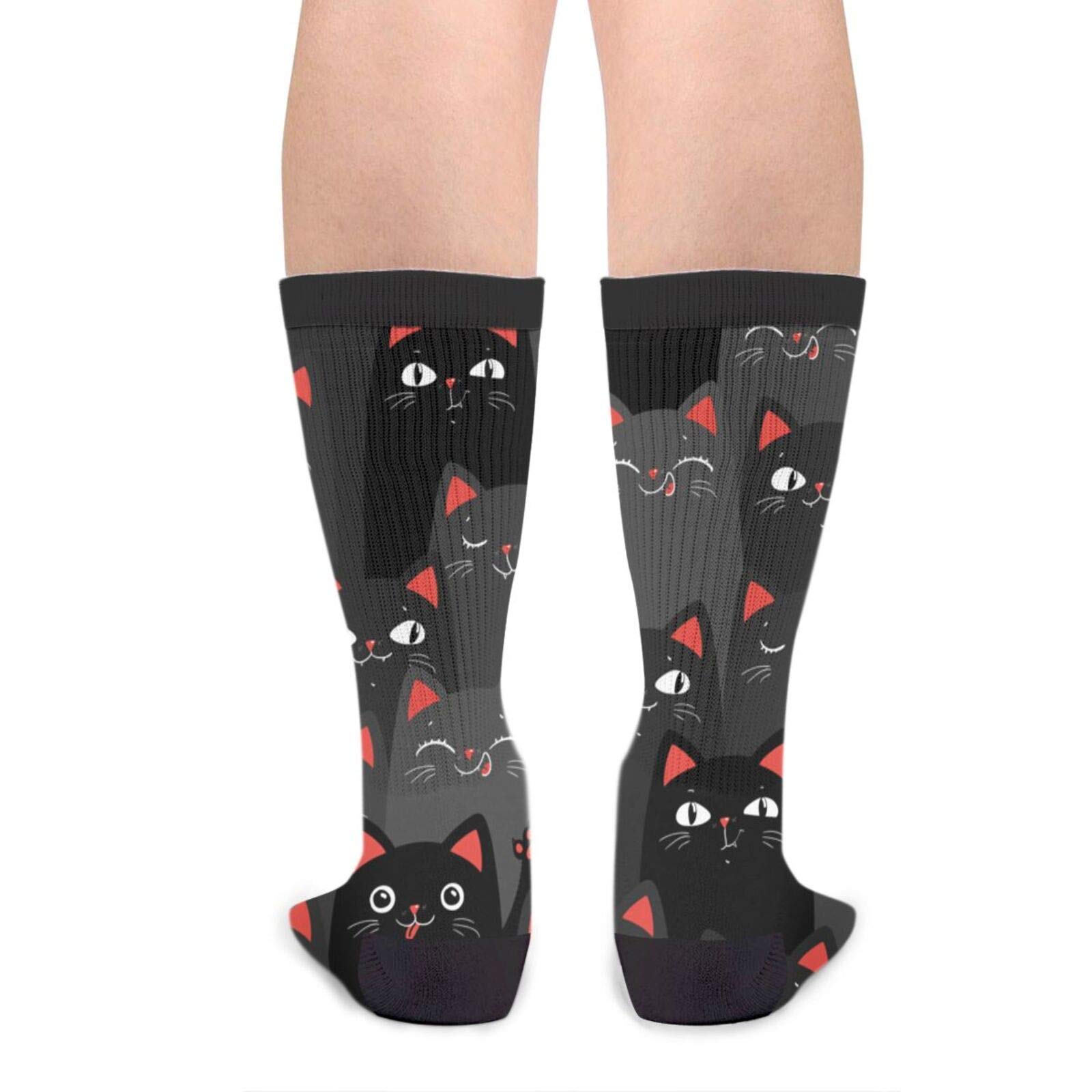 Yaateeh Black and Grey Cats Crew Socks - Mid Calf Dress Socks for Men & Women - Casual Long Tube Socks for Boys & Girls - Perfect for Office, School and Daily Wear