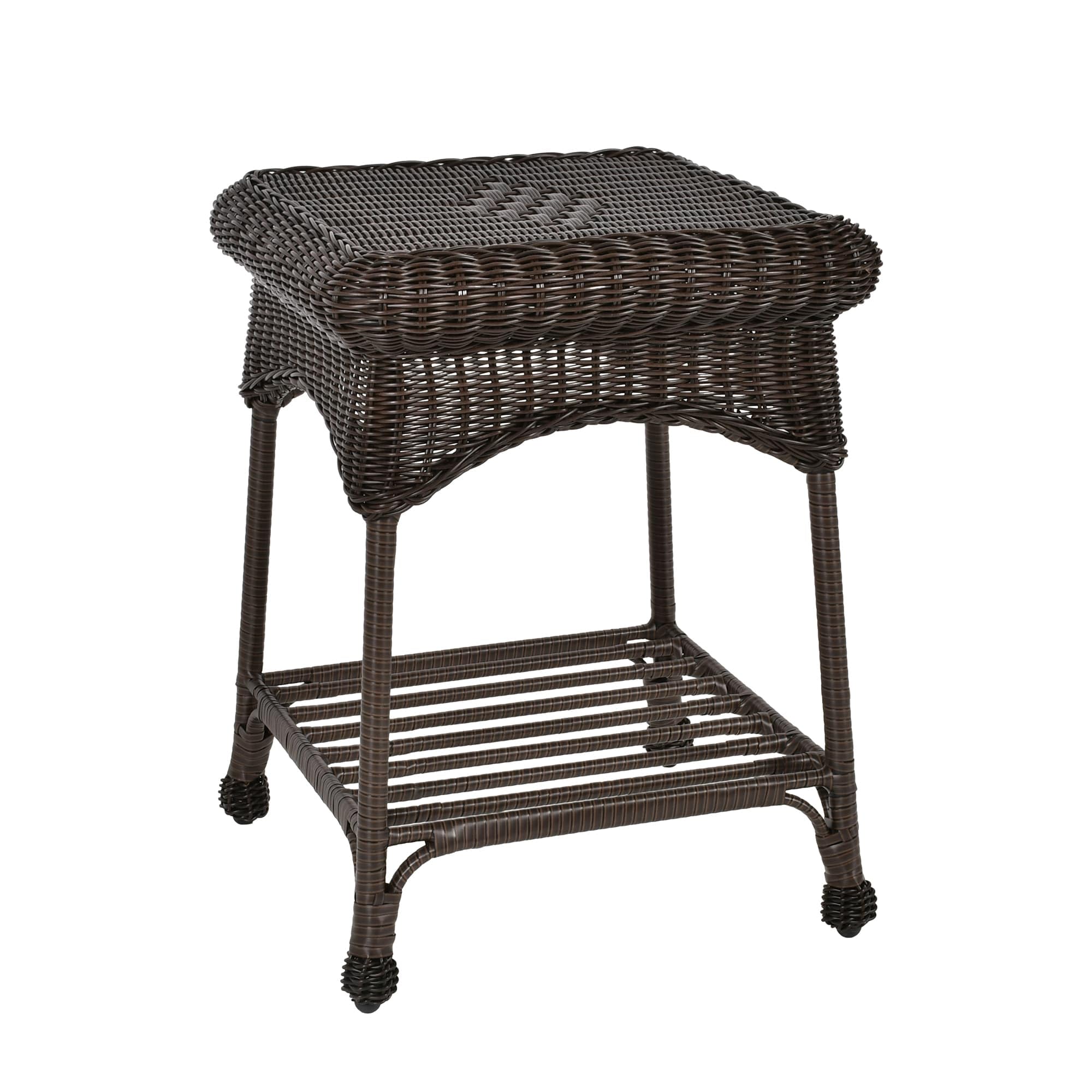 Stylish Outdoor Espresso Wicker End Table - Weather-Resistant Patio Side Table for Coffee & Drinks - Perfect for Garden, Poolside & Balcony Decor