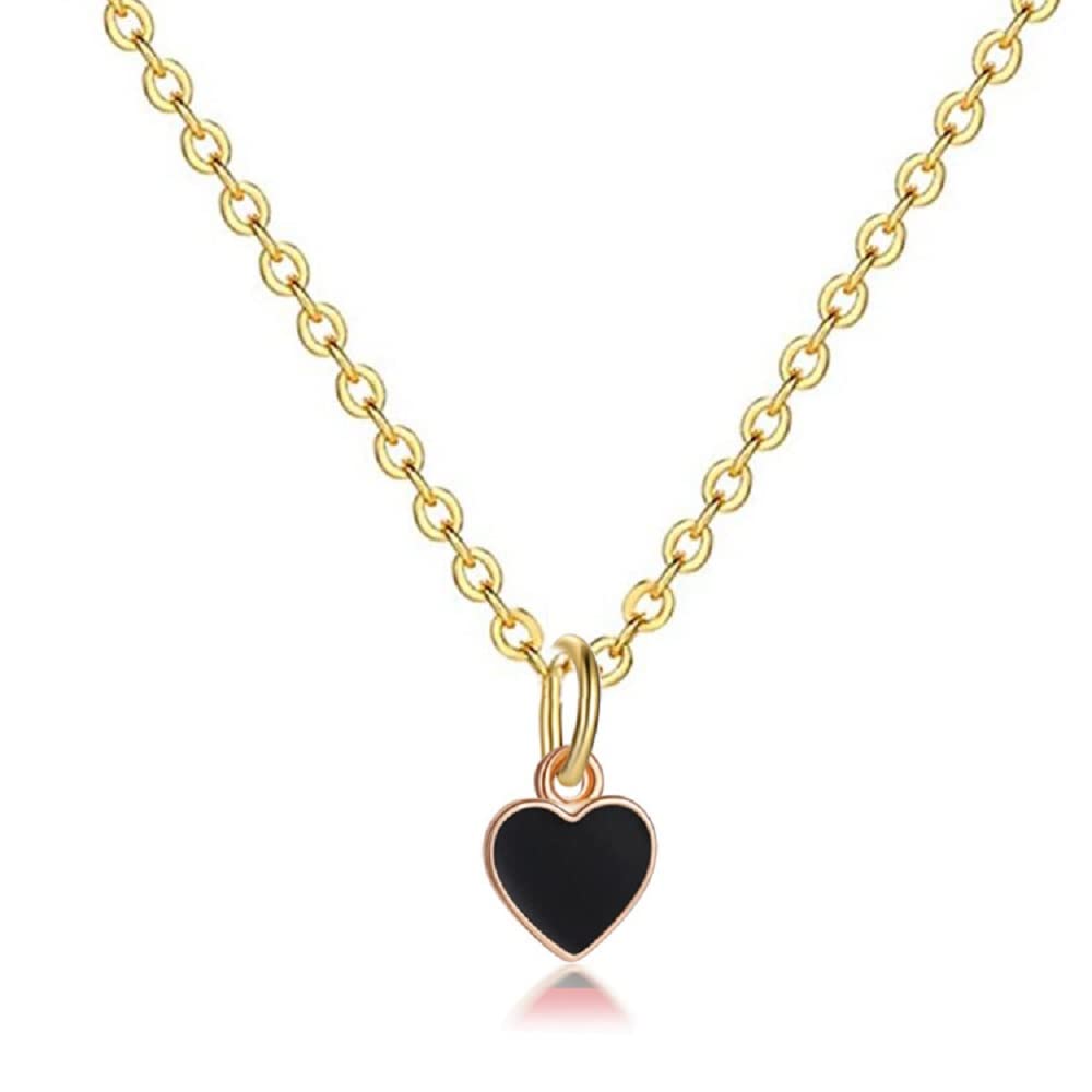 Elegant Gold Plated Dainty Heart Necklace for Women & Girls - Trendy Pink & Black Cute Jewelry Gift for Valentine's Day, Anniversary or Everyday Wear