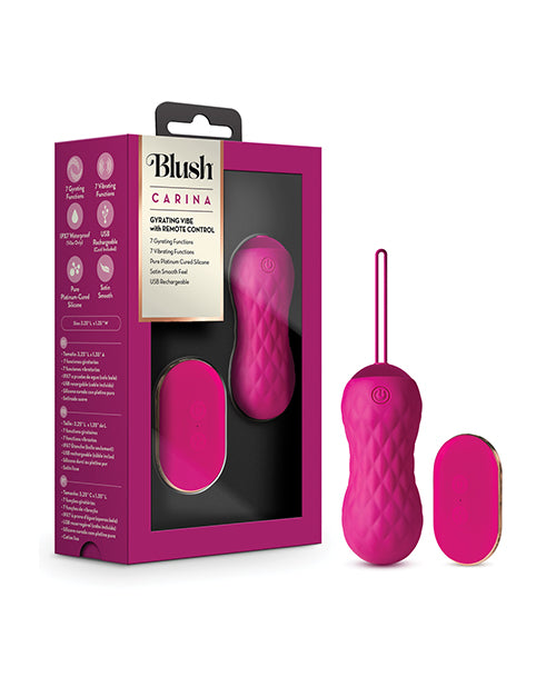 Blush Carina Rechargeable Silicone Vibrating Egg with Remote Control - Waterproof & Whisper Quiet - Velvet Fuchsia - Perfect for Couples Play & Solo Pleasure
