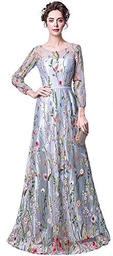 Honeydress Women's Embroidered Long Sleeve Maxi Dress - Elegant Floral Boho Dress for Wedding, Party & Special Occasions