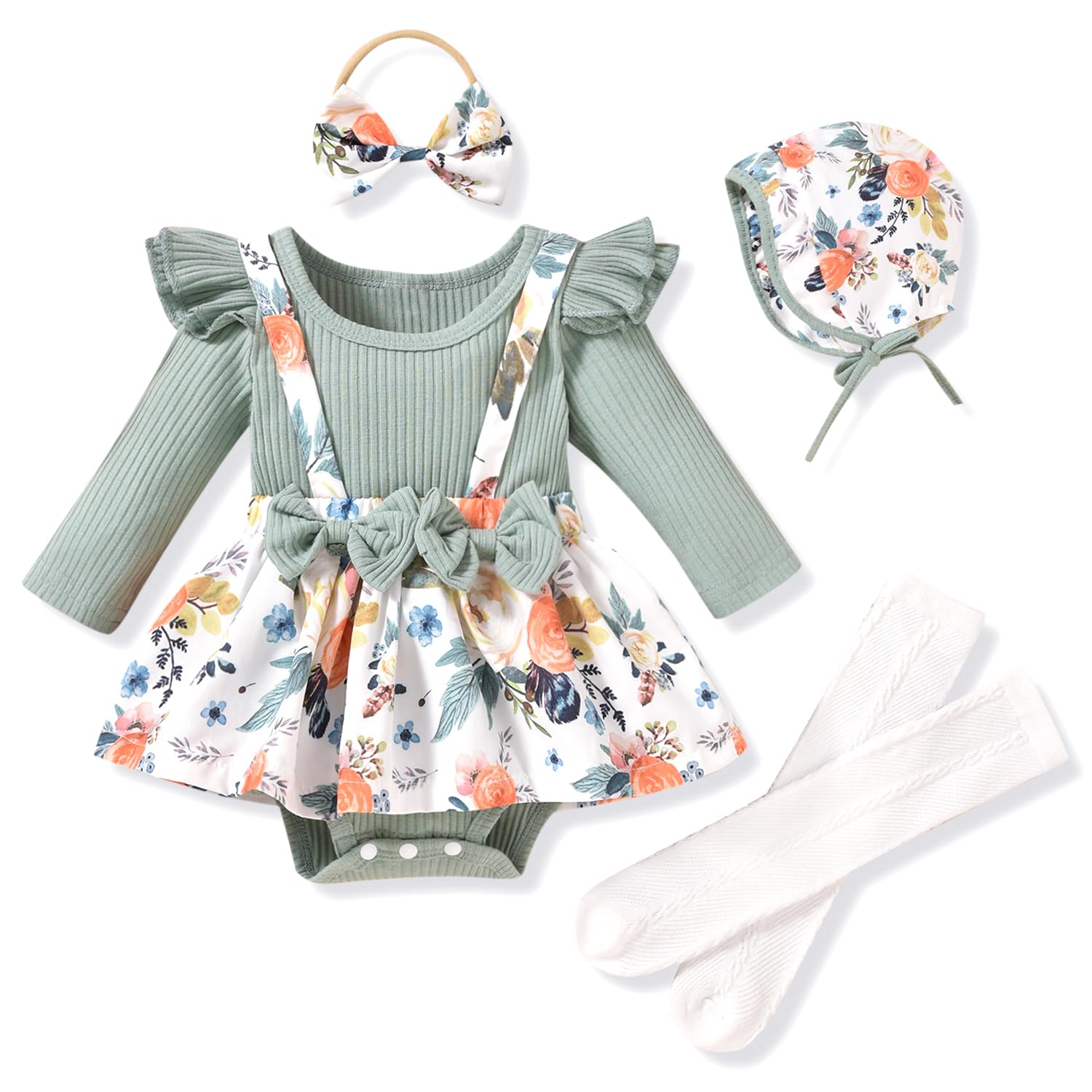 Unutiylo Preemie Newborn Baby Girl Clothes - Cute Ruffle Long Sleeve Romper Jumpsuit with Suspenders | Fall & Winter Outfits for Photoshoots, Holidays & Special Occasions