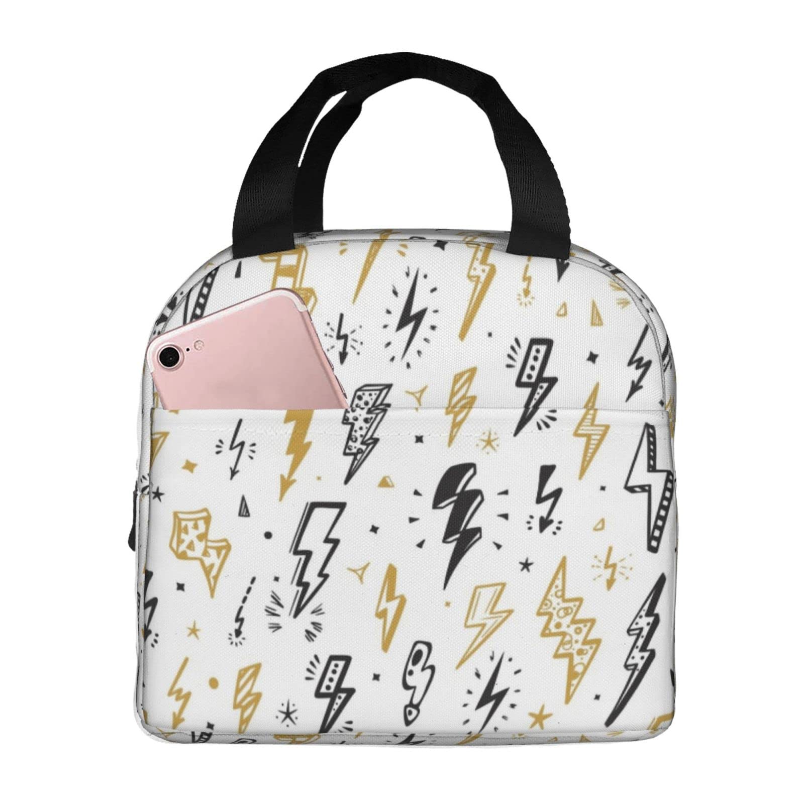 Lightning Bolts Cartoon Insulated Lunch Bag with Adjustable Shoulder Strap - Thermal Lunch Box for Men & Women - Perfect for Office, School, Picnics & Outdoor Activities