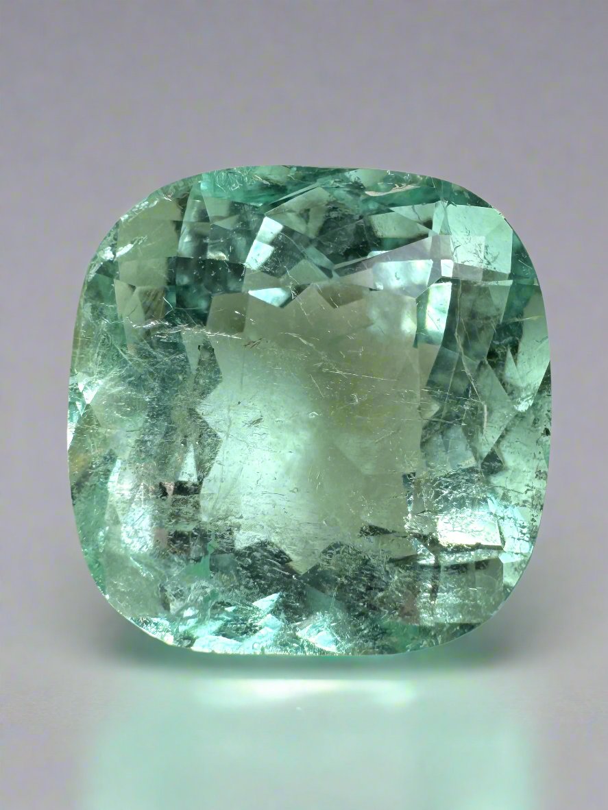 12.86 Carat Natural Colombian Emerald Cushion Cut 14.5x14mm - Luxury Gemstone for Engagement Rings & Fine Jewelry