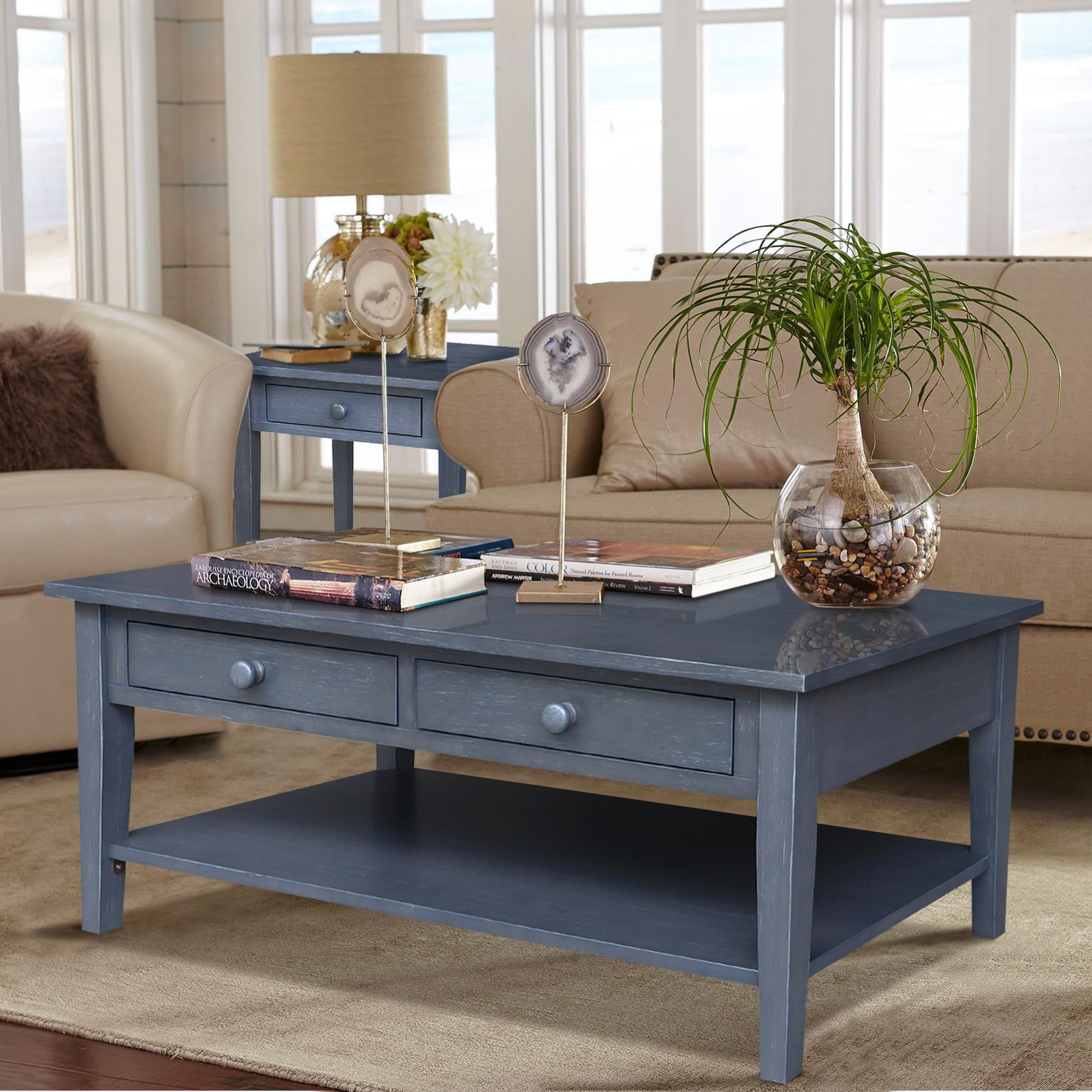 IC International Concepts Solid Wood Spencer Coffee Table - Modern Living Room Furniture for Home Decor & Entertainment Spaces