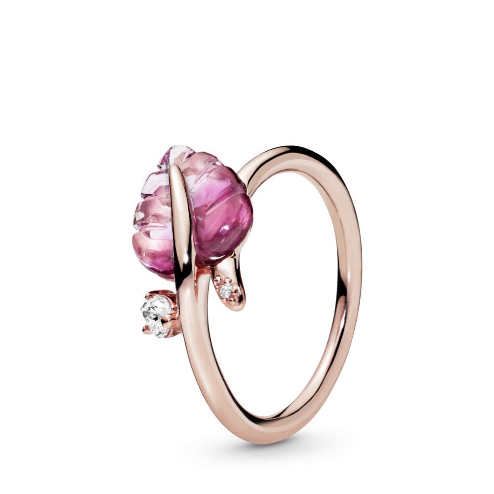 PANDORA Rose Gold Ring with Pink Murano Glass Leaf Design - Elegant Jewelry for Women, Perfect for Weddings, Anniversaries & Special Occasions