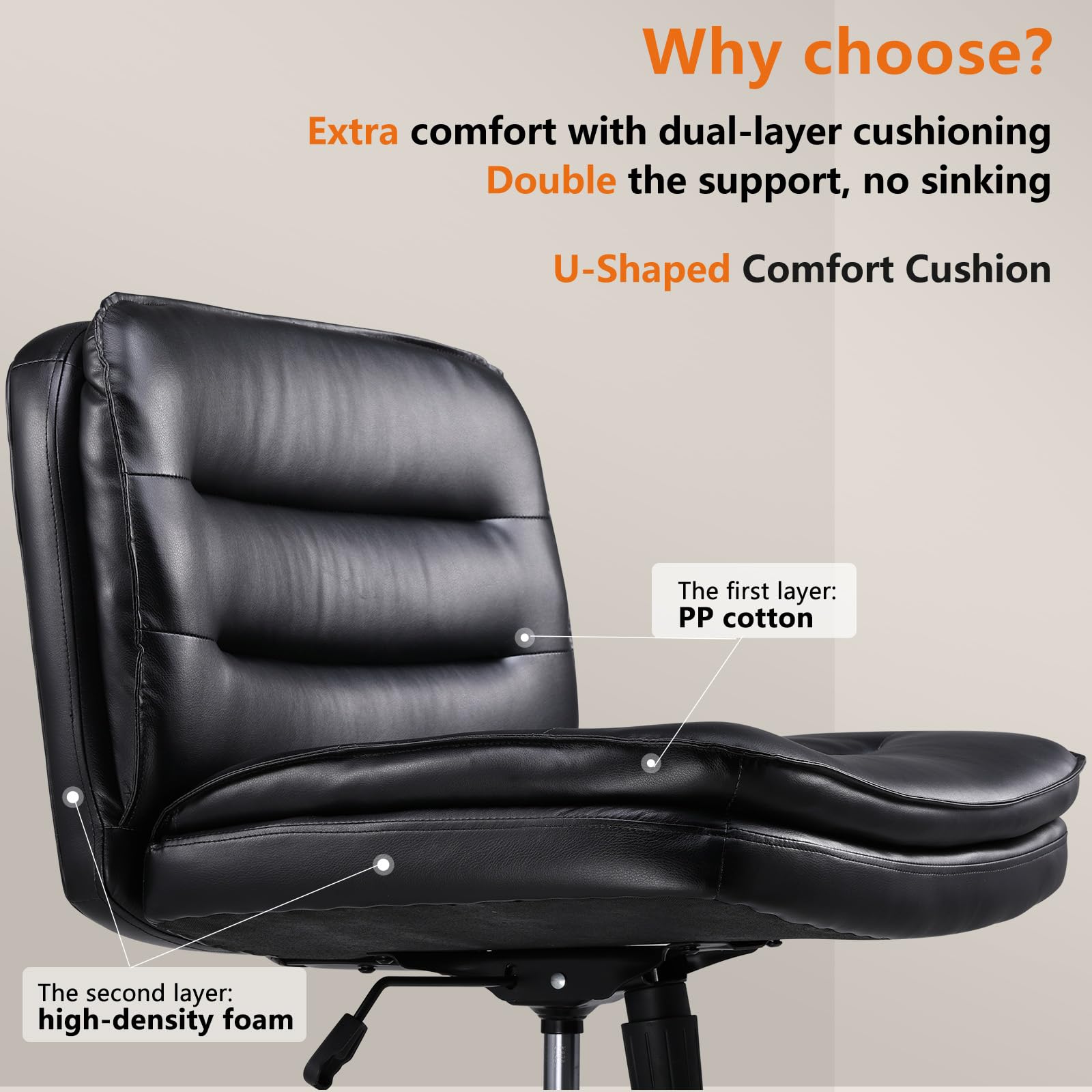 Criss Cross Legged Office Chair with Wheels - Armless Swivel Desk Chair, Wide Seat & Height Adjustable Mid Back - Perfect for Home Office, Computer Work & Vanity Desks