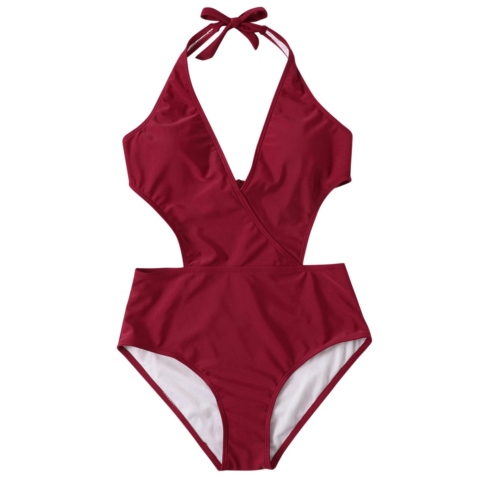 VECDUO Women's Sexy Backless One Piece Bikini Swimsuit - Solid Color High Waist Halter Bathing Suit for Beach, Pool, Vacation & Summer Swimwear