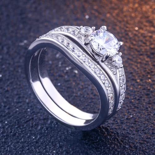 Vintage Bridal Wedding Ring Sets for Women - Platinum Plated Silver Engagement Ring with 1 Carat Moissanite Center Stone - Perfect for Weddings, Anniversaries & Promise Rings