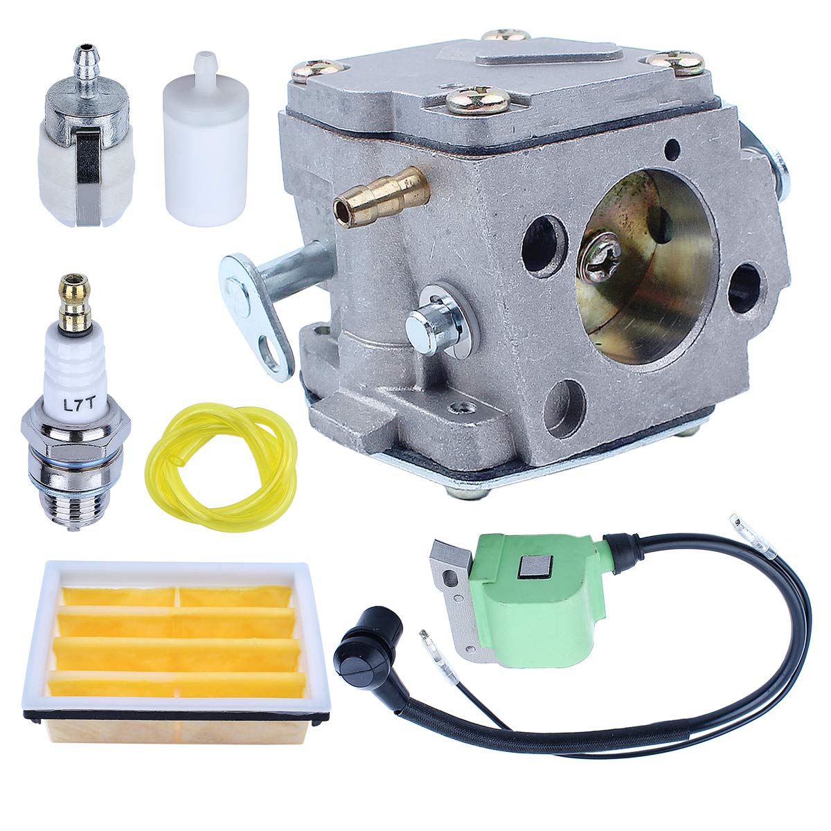 Husqvarna 268 272 272XP 61 266 Chainsaw Carburetor Kit with Ignition Coil, Air Filter & Fuel Line - Compatible with Models 503280316 & 503901401 - Perfect for Chainsaw Maintenance & Repair