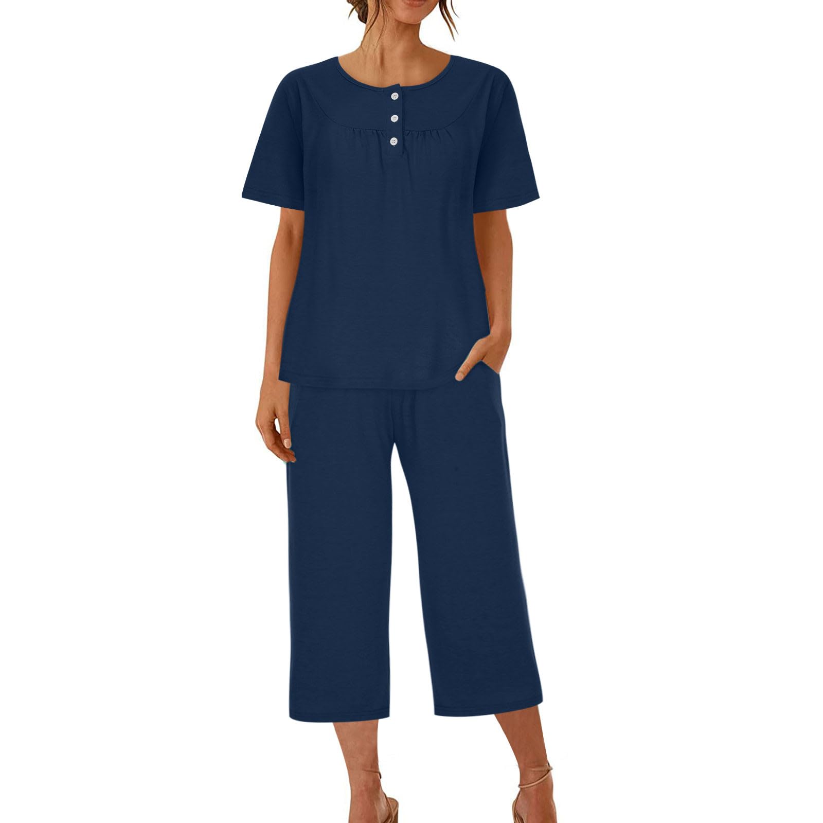 Plus Size Women's Capri Pajama Set - Short Sleeve Top & Capri Pants 2-Piece Lounge Wear | Soft & Comfy PJs for Sleep, Relaxation & Home Wear