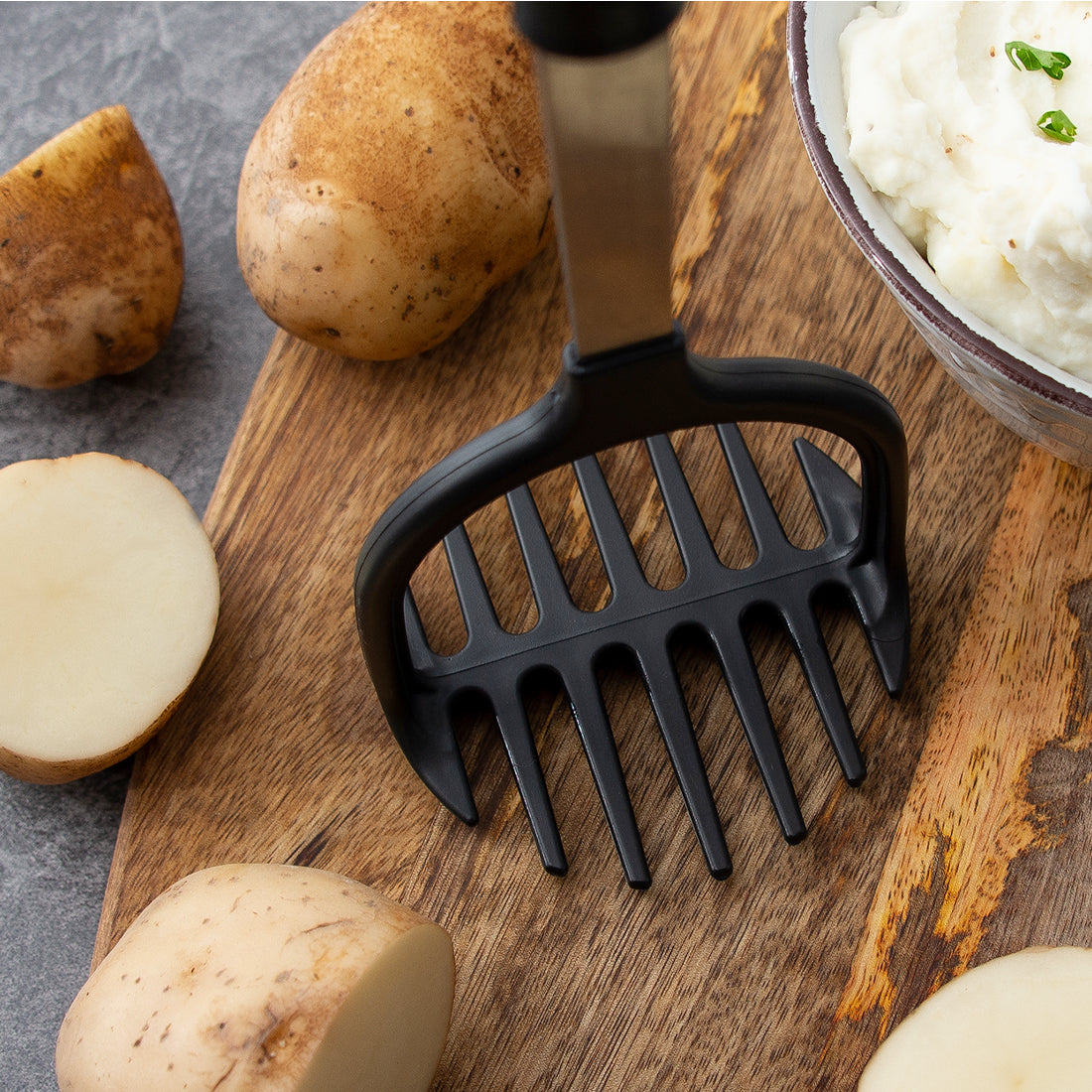 Premium Stainless Steel Potato Masher - Heavy Duty Kitchen Tool for Smooth Mashed Potatoes, Baby Food & Baking - Ergonomic Non-Slip Handle (Great for Thanksgiving, Family Dinners & Meal Prep)