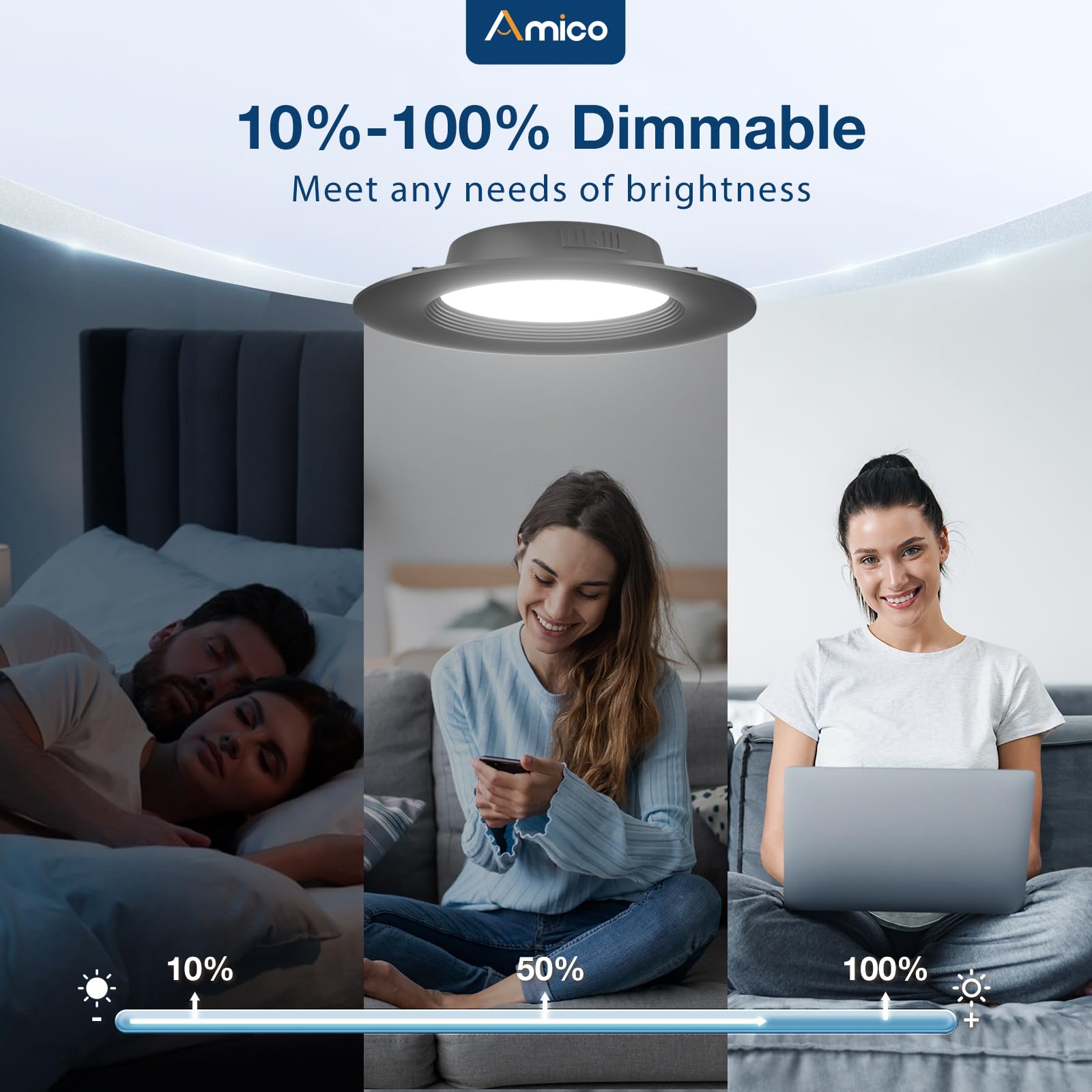 Amico 24 Pack 5/6 Inch 5CCT Dimmable LED Recessed Lights - 12.5W (100W Equivalent), 950LM, Selectable Color Temperature (2700K-6000K), IC Rated with Baffle Trim - ETL & FCC Certified - Perfect for Living Rooms, Kitchens, and Commercial Spaces