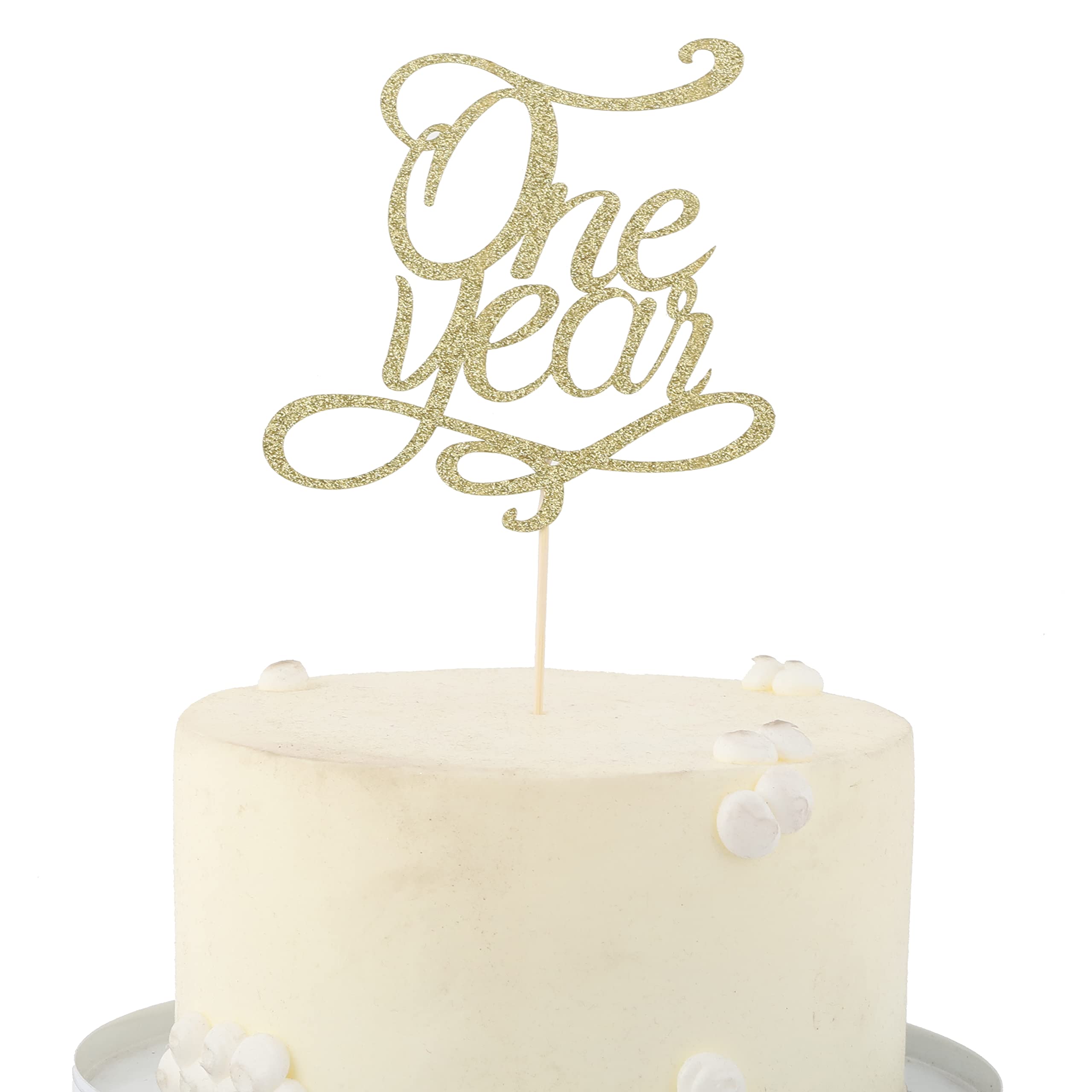 1st Anniversary Cake Topper - Golden Glitter Wedding Cake Decor for 1 Year Married Couples | Perfect for Anniversary Parties, Romantic Celebrations & Photo Backdrops