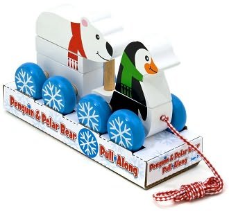 Penguin and Polar Bear Pull Along Toy - Adorable Wooden Animal Pull Toy for Toddlers, Perfect for Early Learning and Playtime Fun