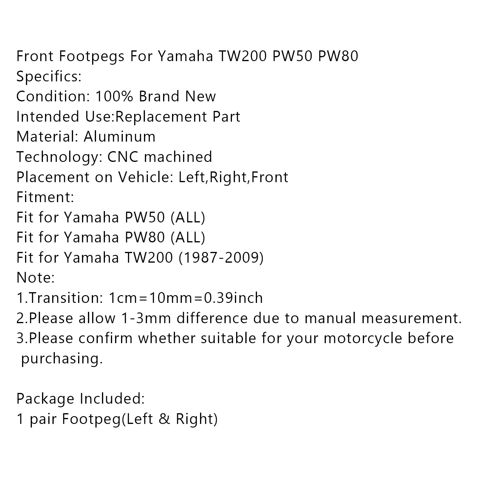 Yamaha TW200 PW50 PW80 Front Footpegs Footrests - Universal Fit for All Years - Durable Motorcycle Foot Pegs for Off-Road Riding & Adventure Touring