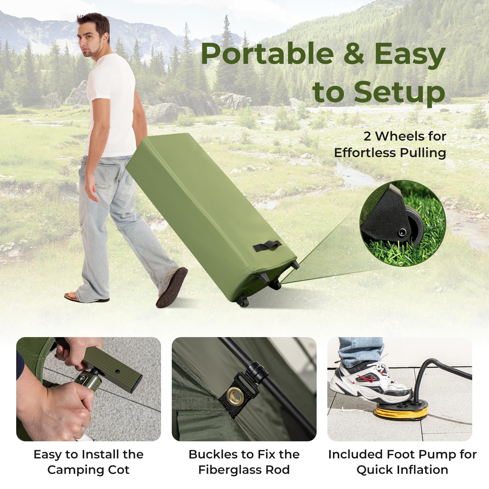 GYMAX 5-in-1 Folding Tent Cot with Mattress & Pillows - Portable Elevated Camping Bed with Sunshade and Carrying Bag - Perfect for Outdoor Adventures, Hiking, Fishing, Picnics and Backyard Camping