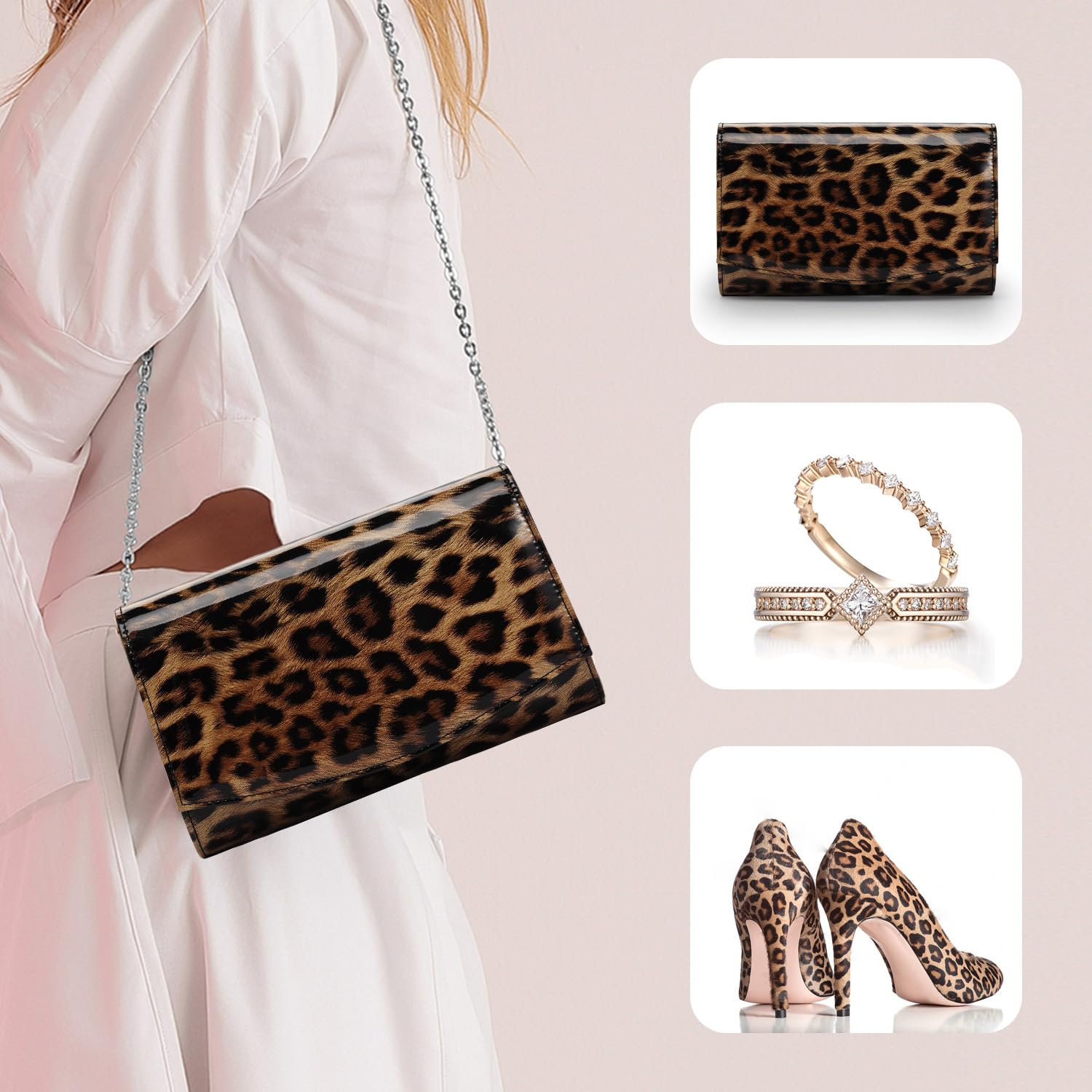 WALLYN'S Women's Patent Leather Wallet - Fashion Clutch Purse & Evening Handbag - Solid Color Crossbody Bag for Parties, Dinner Dates & Special Occasions