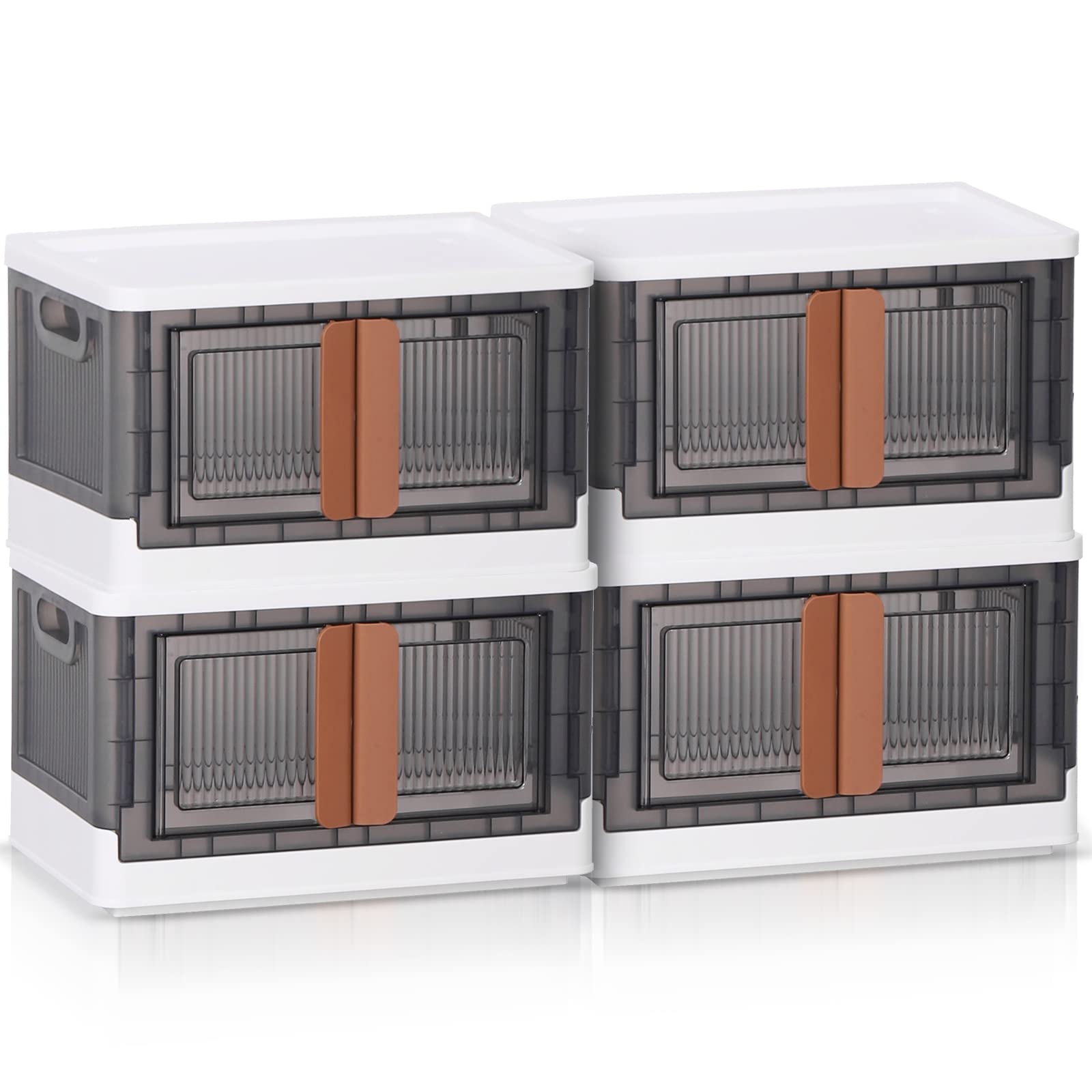 UrbanX Collapsible Storage Cabinet - 19 Gallon Foldable Storage Bins with Lids | Stackable Plastic Organizer for Home, Office & Closet | White Set of 4 | Space-Saving Solution for Toys, Clothes & Office Supplies